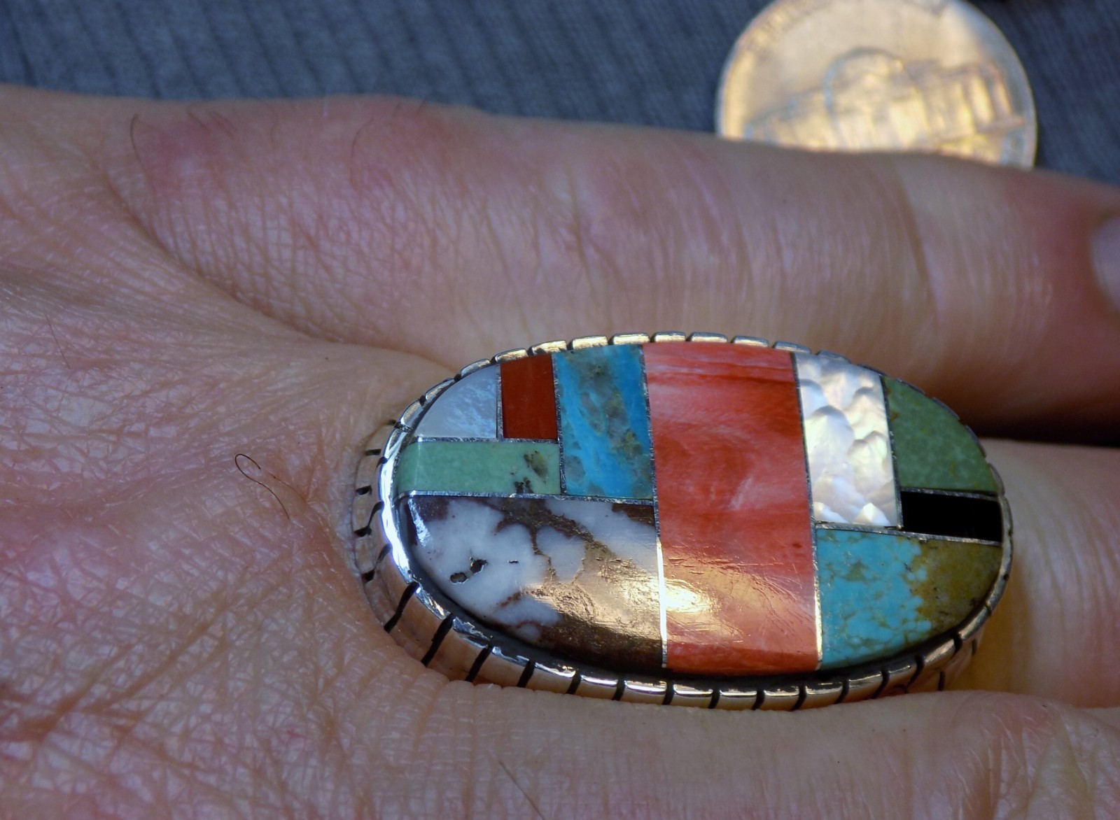 New Mens Ring Sterling Silver Multi Stone Turquoise Navajo Trevor Jack Size 12