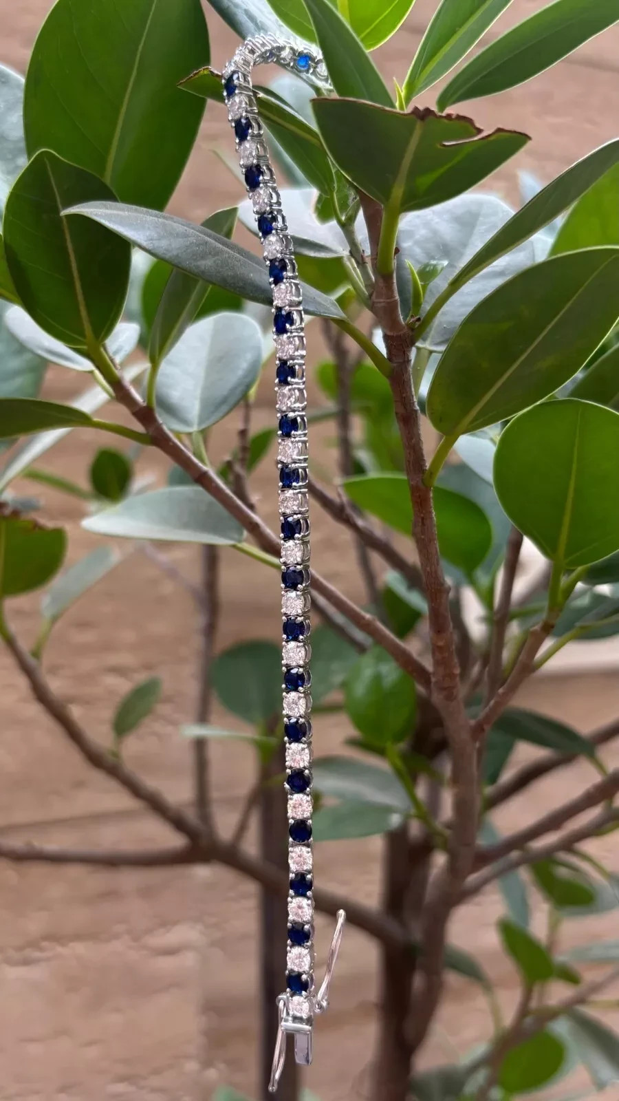 12.00 Ct Round Cut Natural Sapphire Diamond Bracelet 14K White Gold 7.5 Inch