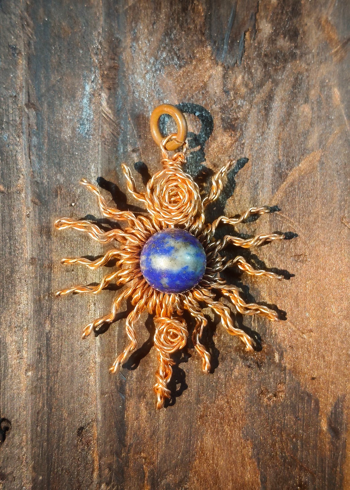 Sun pendant copper lapis lazuli Wire Wrapped energy health luck Jewelry #PS0005
