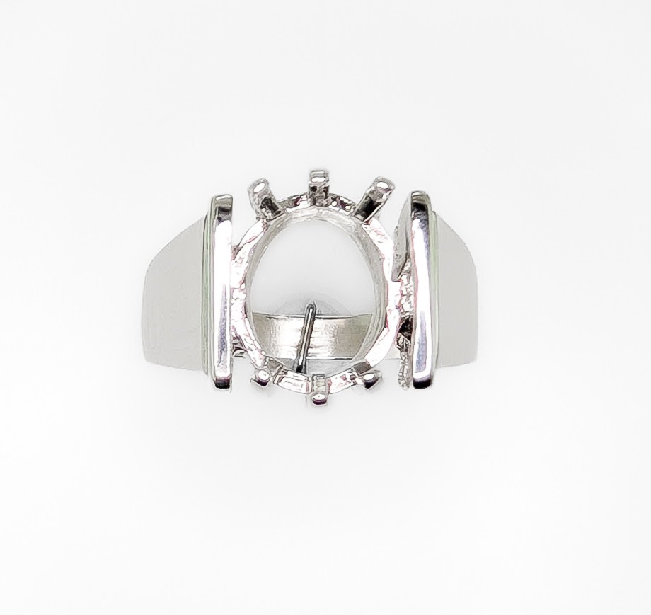 Mens 12 x 10 mm Oval Six Prong Sterling Silver Ring Setting
