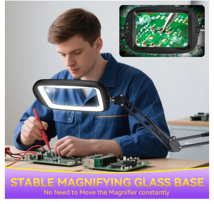 30X 10X Extra Large Floor Magnifying Glass with Light and Stand,7-Inch Adjustabl