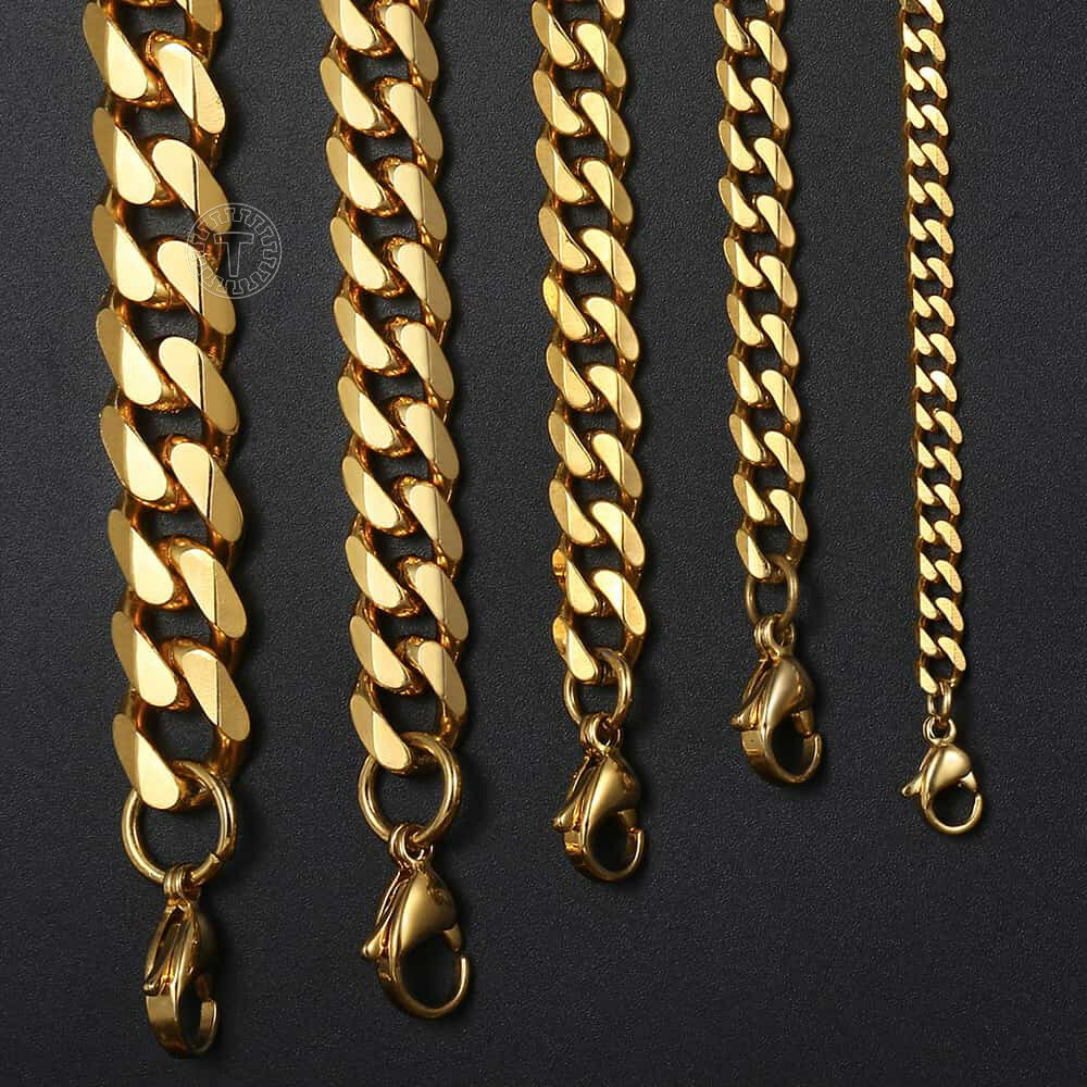16″-36″ Stainless Steel Chain Mens Necklace Gold Plated Curb Cuban 3/5/7/9/11mm