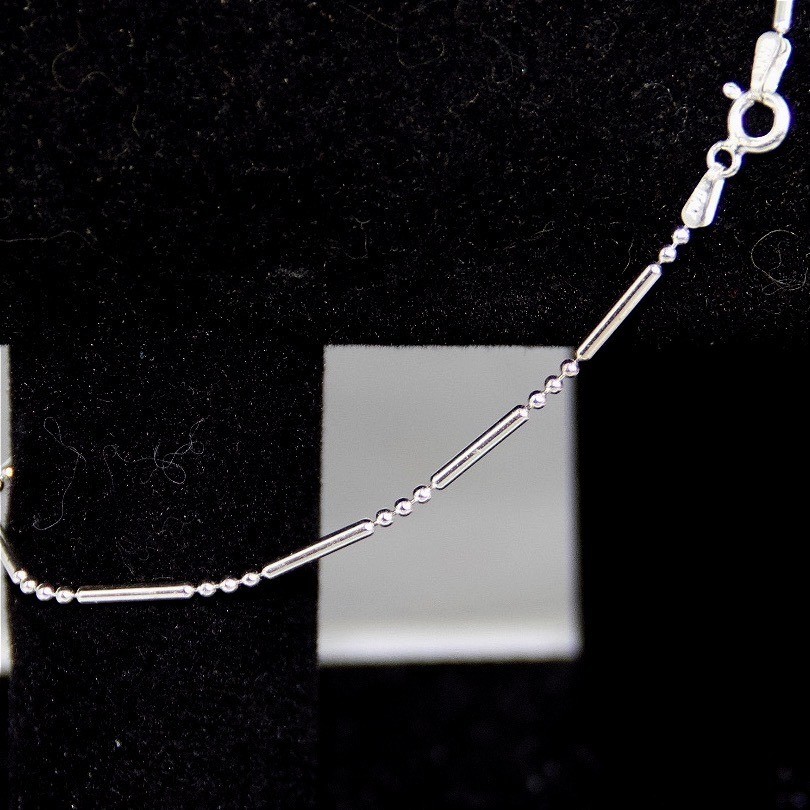 Sterling Silver 925 Bar and Bead Chain Anklet Minimalist 9 Inch Jewelry