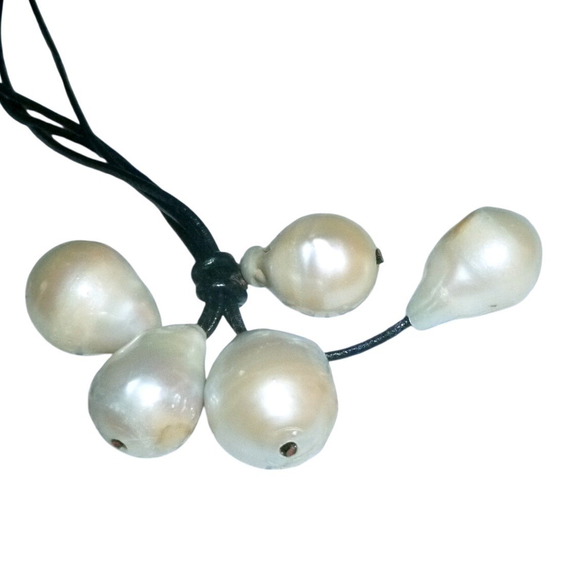 Vintage 12-15mm Large Baroque Freshwater Pearl Cluster Necklace Black Leather