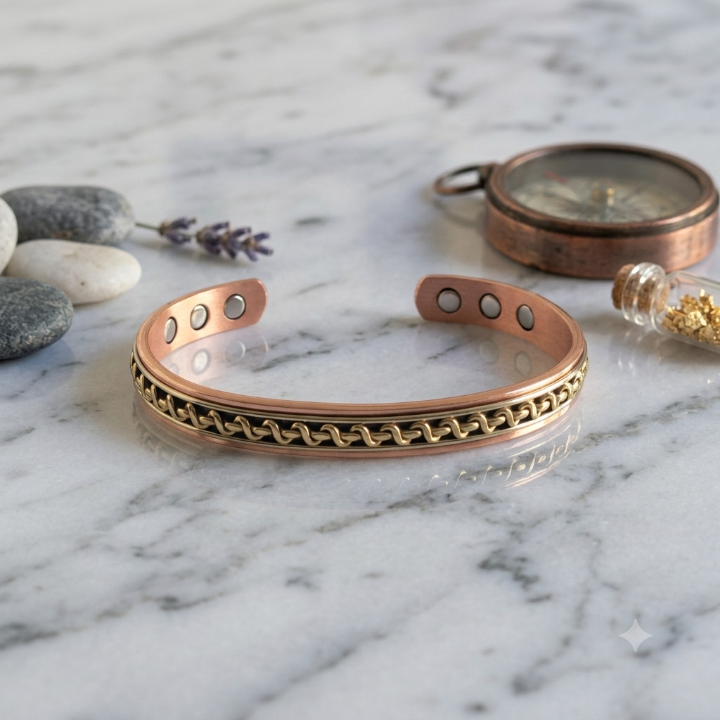 Tri Tone Solid Pure Copper Magnetic Cuff – Arthritis Therapy Bracelet Zig Zag