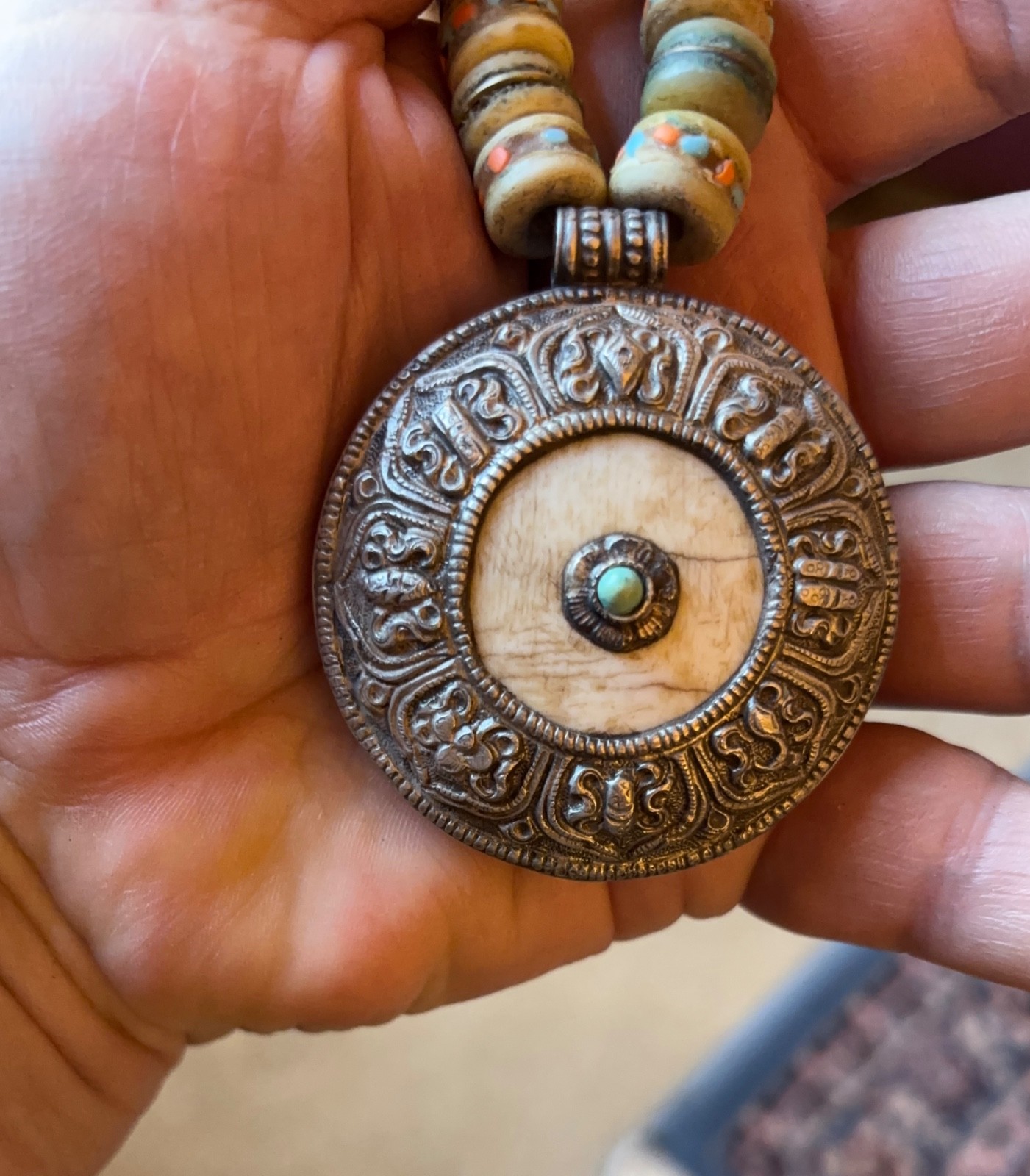Conch Shell Amulet in Tibetan Silver, Yak Bone, (See description) Necklace 3