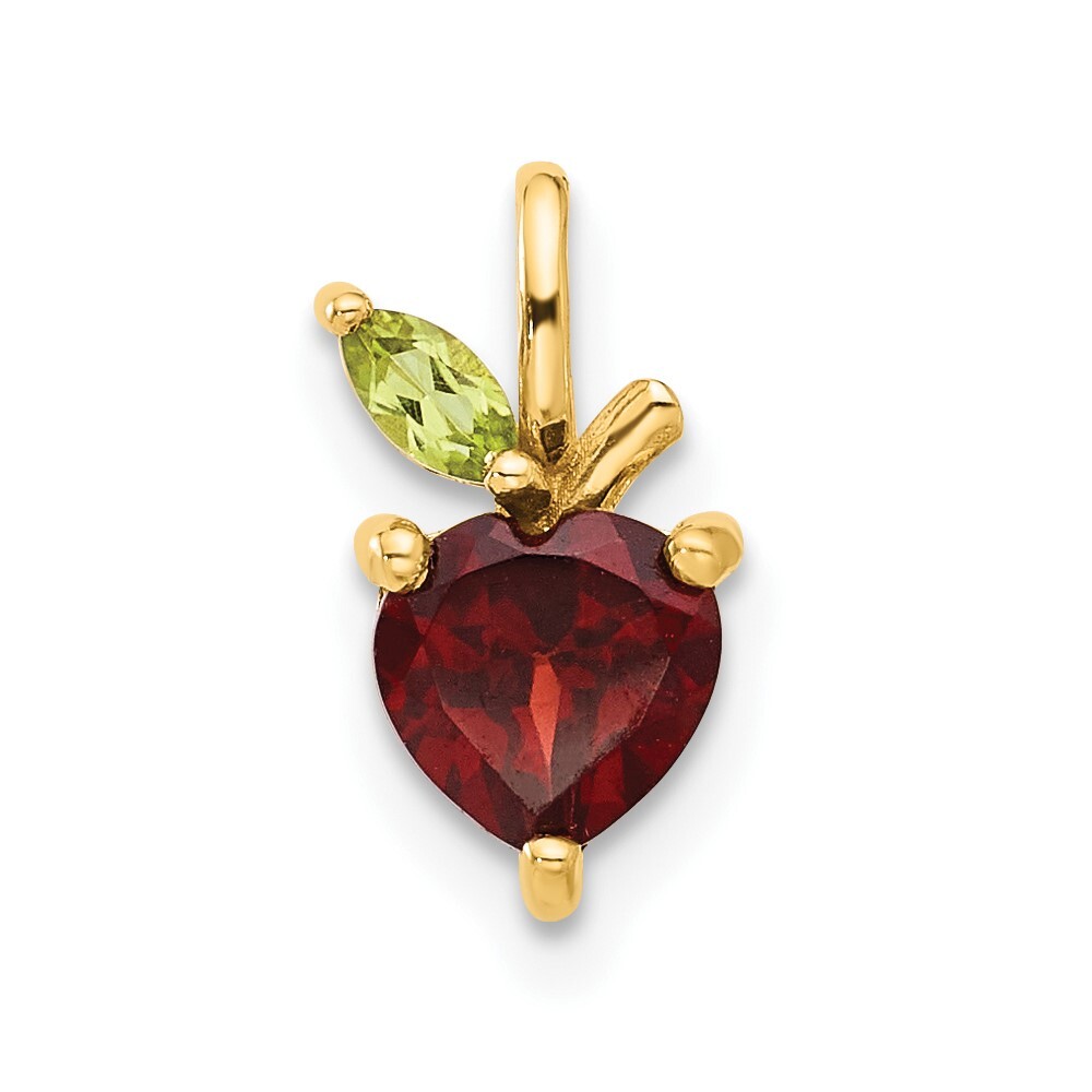 14K Yellow Gold 1.09 Ct Garnet and Peridot Apple Chain Slide Pendant 0.7g