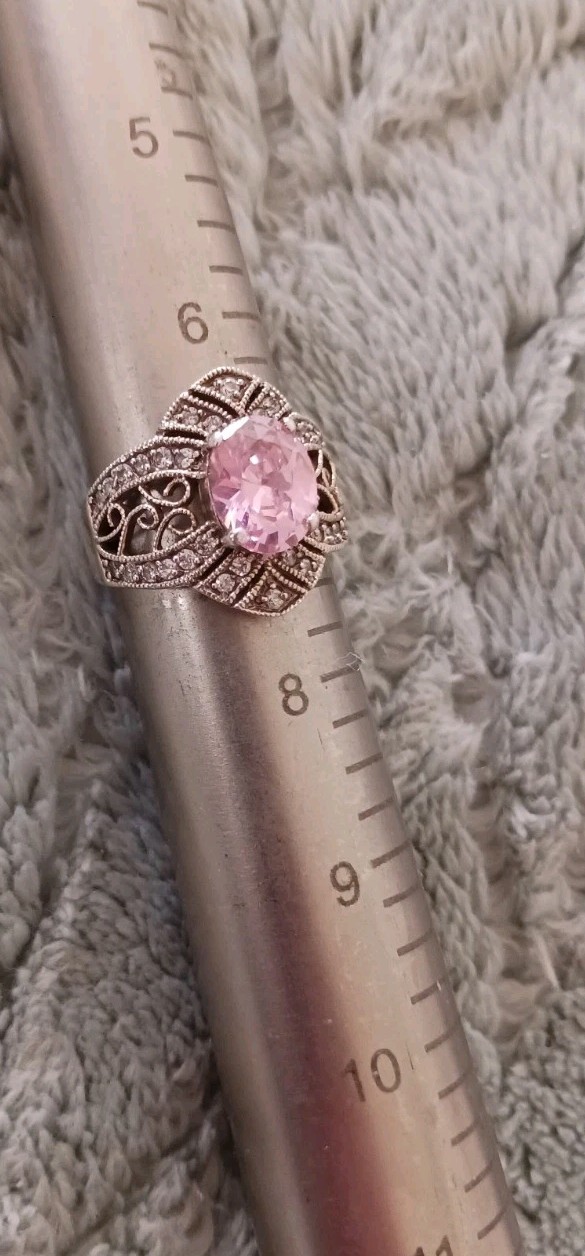 🌸4 Ct Light Cotton Candy Pink & White CZ ? 925 S/S Filigre Ring Sz 7 Marked BBJ