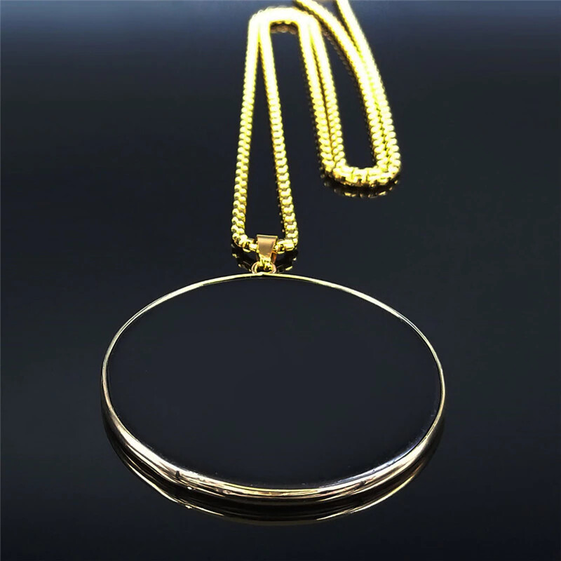 Black Obsidian Scrying Disc Gold Stainless Steel Occult Witches Prophecy Pendant