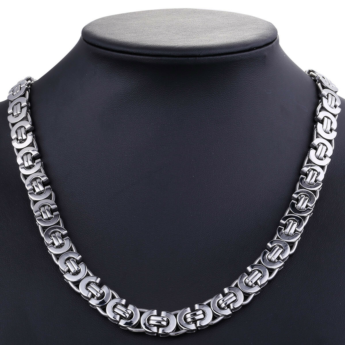11mm Men’s Silver Flat Byzantine Chain Necklace Bracelet Set Stainless Steel