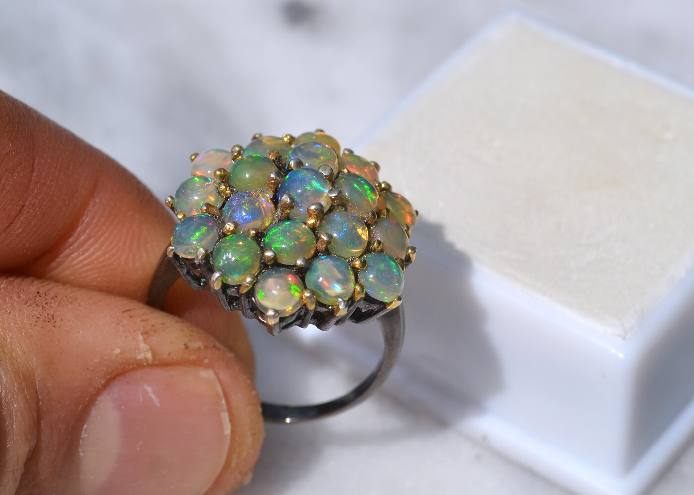 Opal Ring in Sterling Silver — Size 8.5