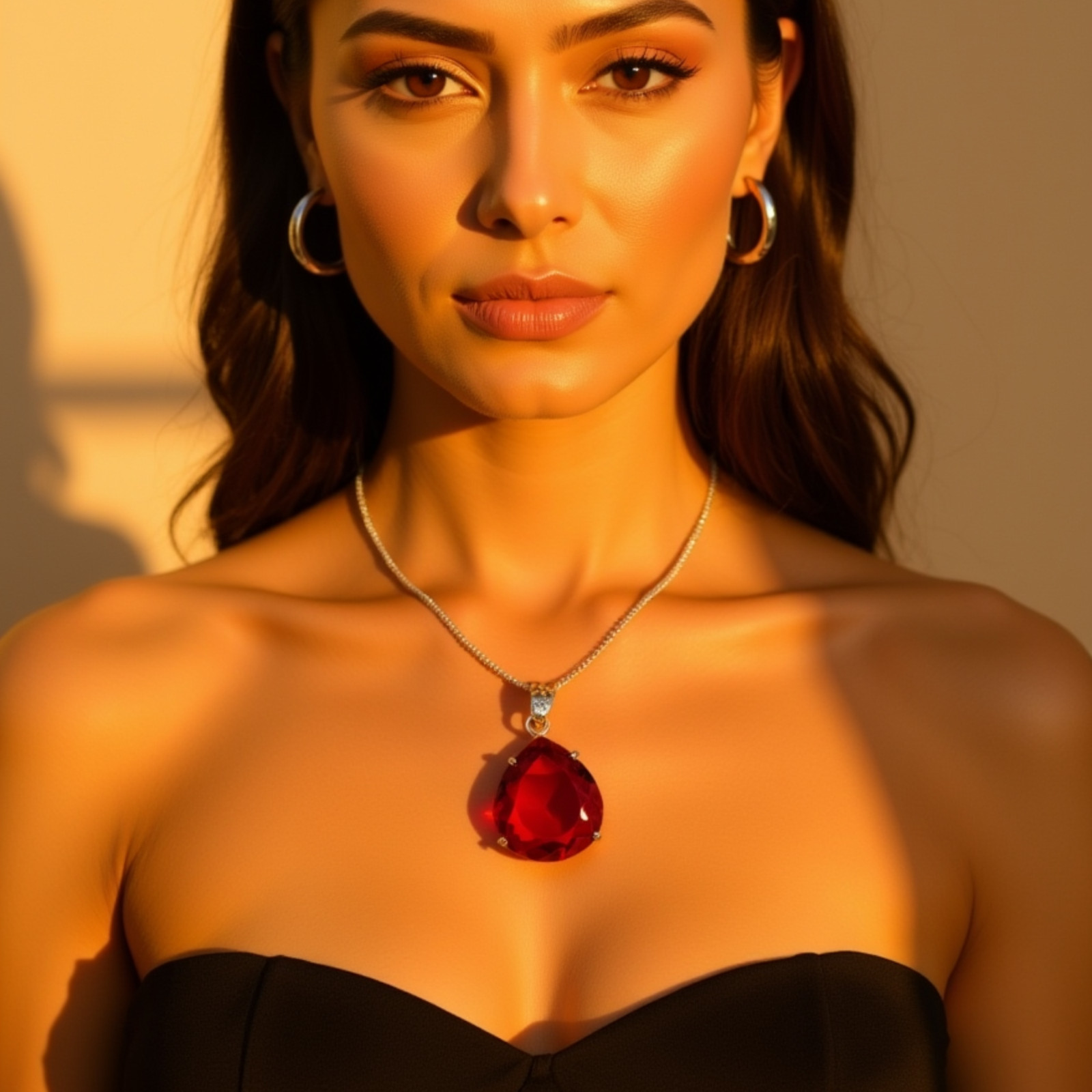 Handmade Ruby Pear Necklace, 90–100ct Red Gemstone Pendant with Free Chain Gift
