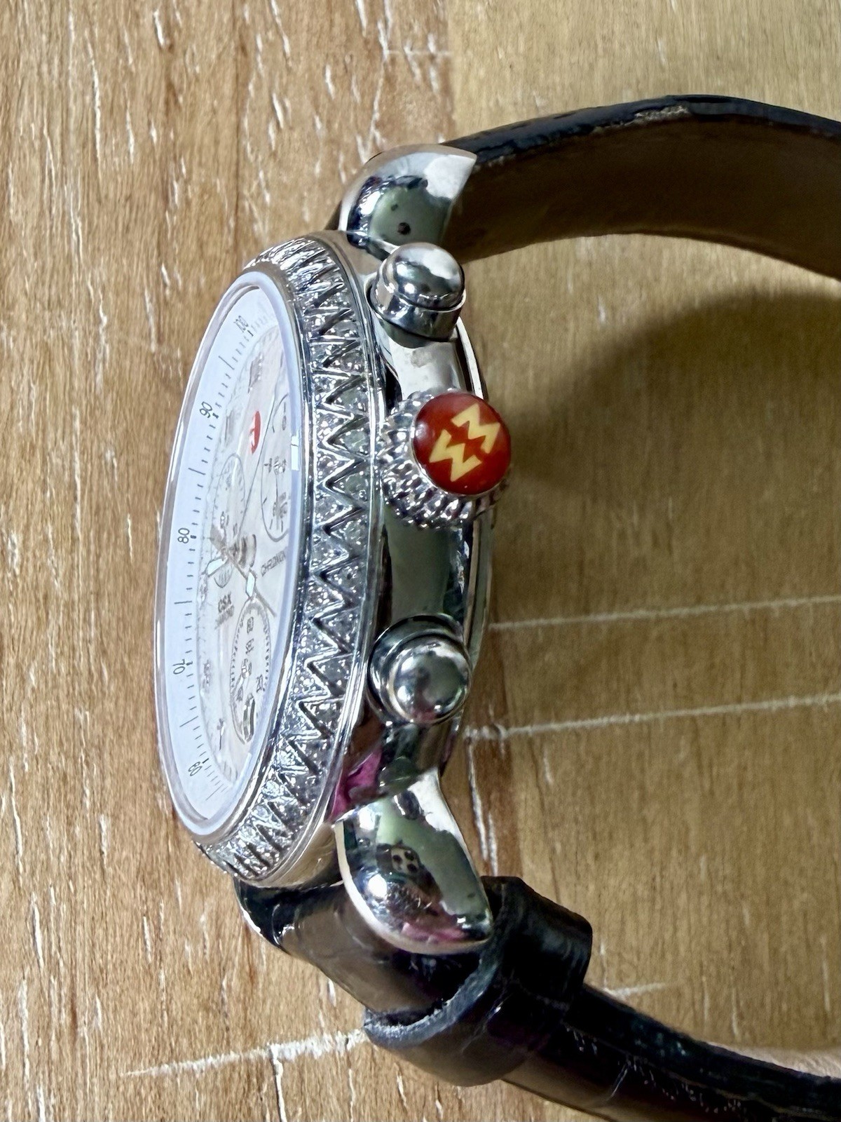 Michele CSX Diamond Chronograph Date White Dial 33mm Black Leather 5 ATM
