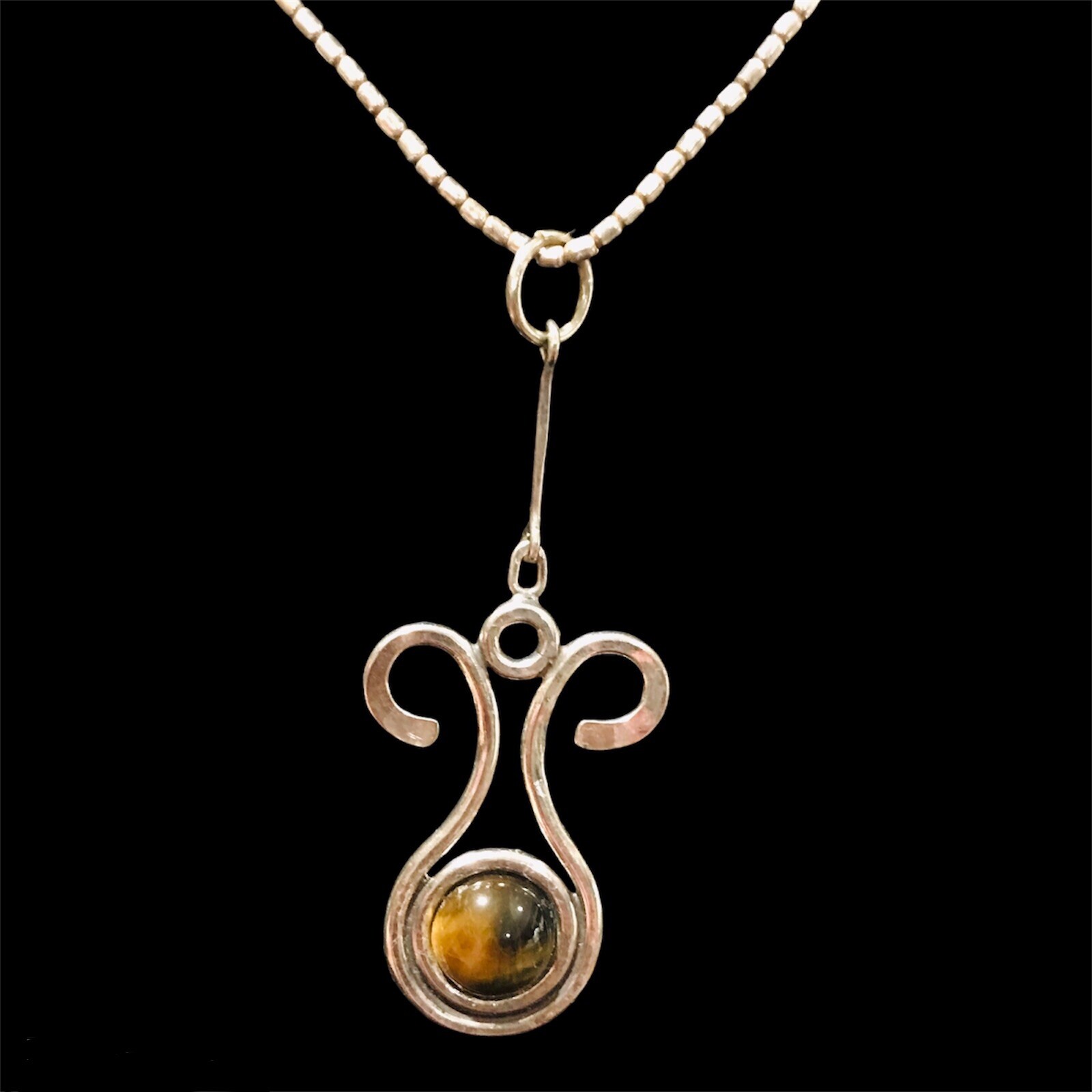 vintage sterling silver brutalist tiger’ eye Signed Noras necklace 28.5 Grams19”