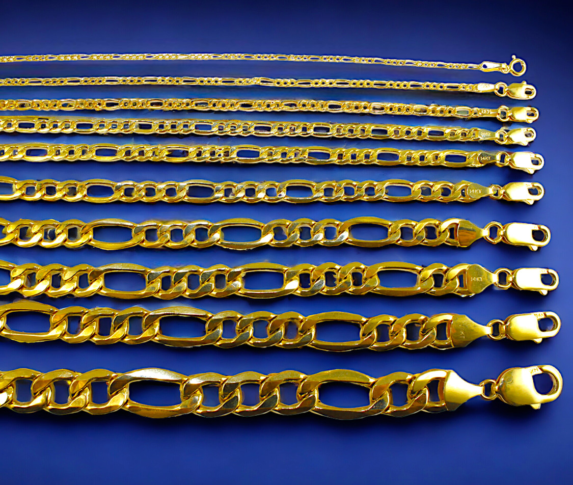 14K Yellow Gold 1.5mm-12mm Figaro Chain Necklace Link All Sizes Real Men Women