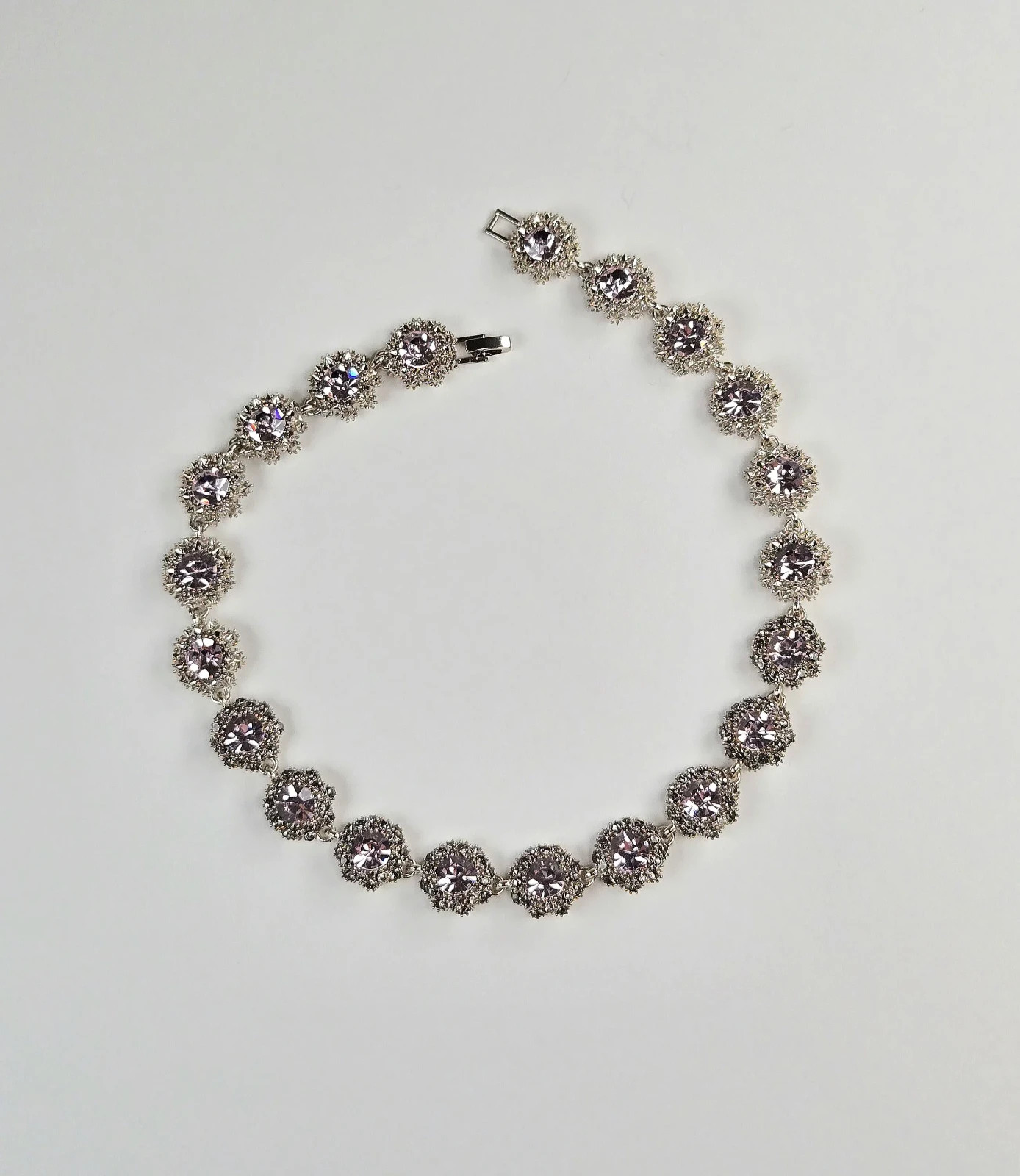 Pink Rhinestone Necklace Victorian Style 16 In Statement Special Occasion Silver