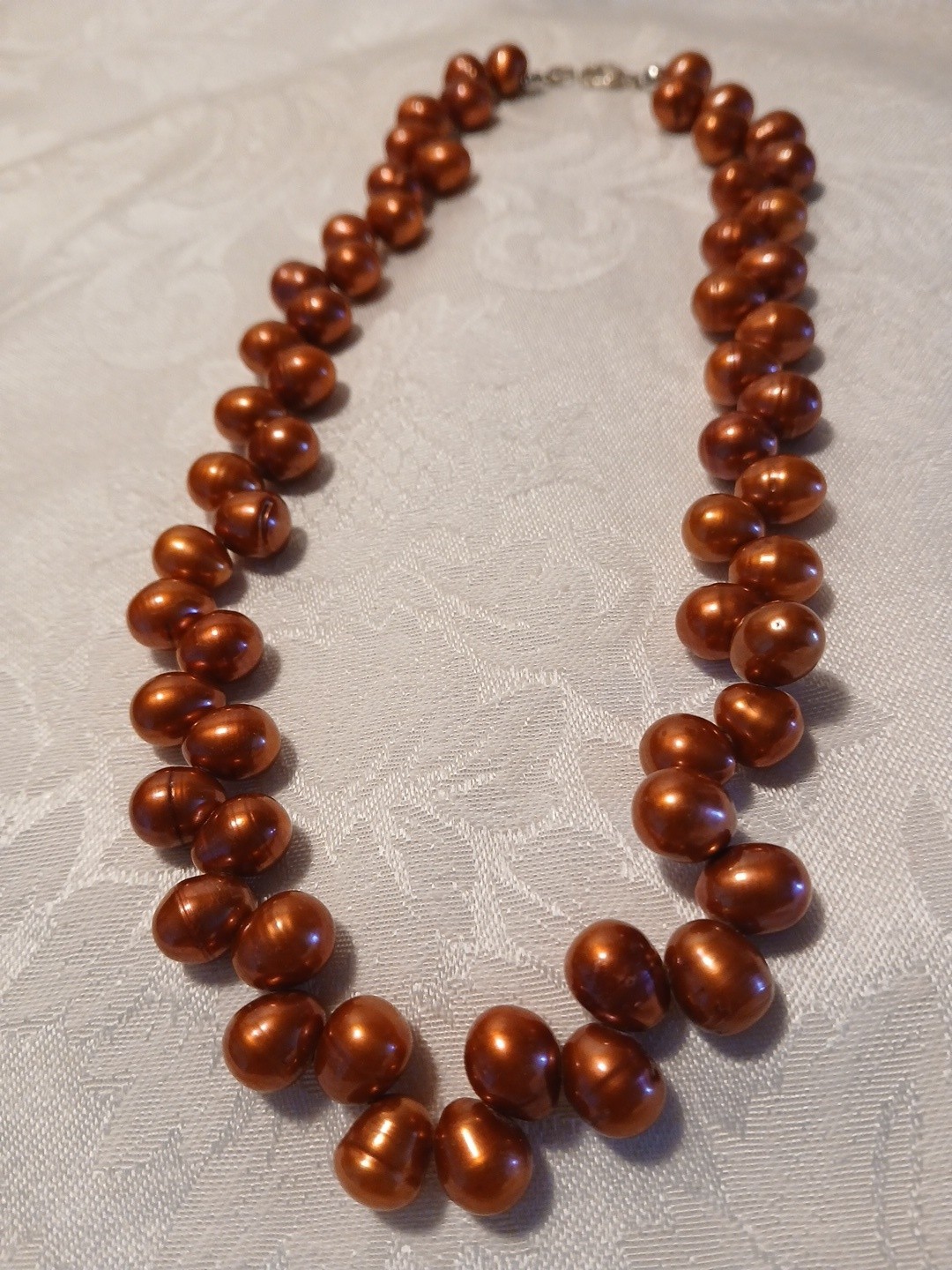 Copper Orange Colored Freshwater Pearl Choker 8″, and 2 Bracelets, each 7″