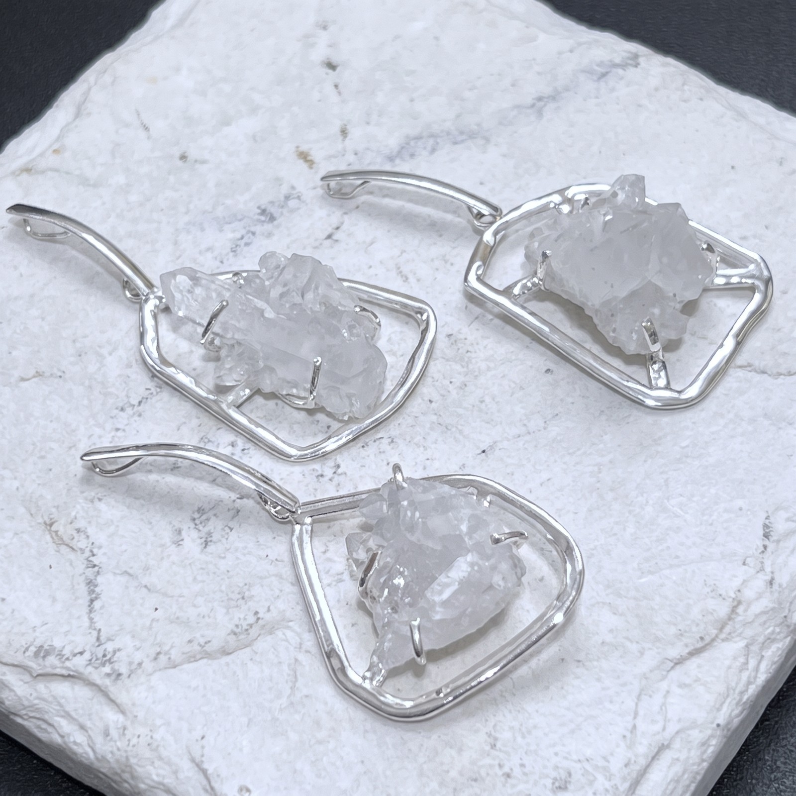 Large Quartz Crystal Cluster Pendant (Silver Plated) Statement Piece