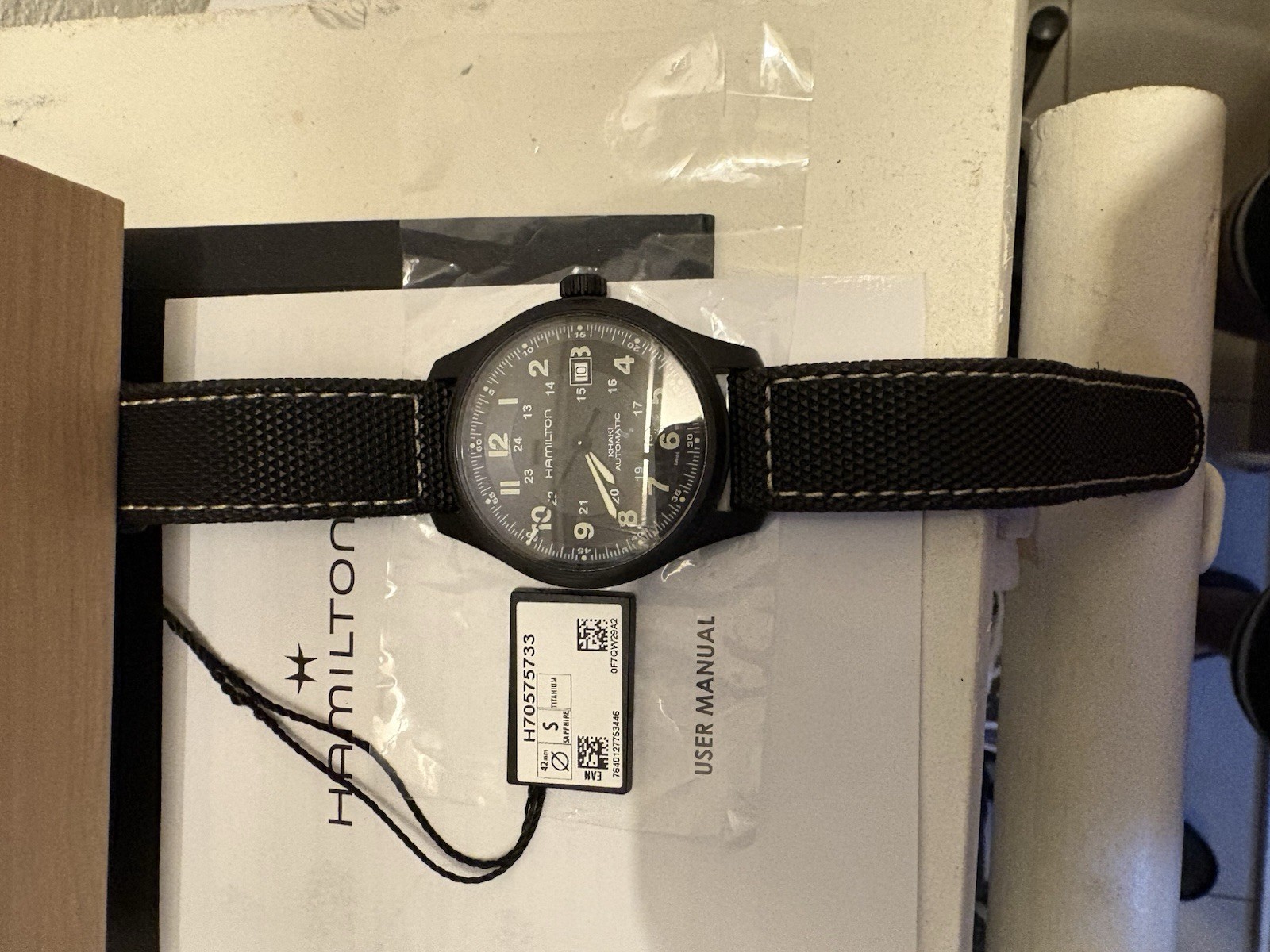 Hamilton Khaki Field Titanium Automatic 42mm Black Dial 100m Black Strap