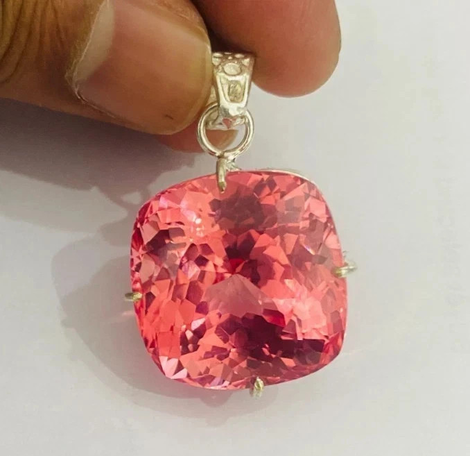 20 Ct Natural Padparadscha Sapphire Cushion Cut 925 Silver Pendant Gemstone