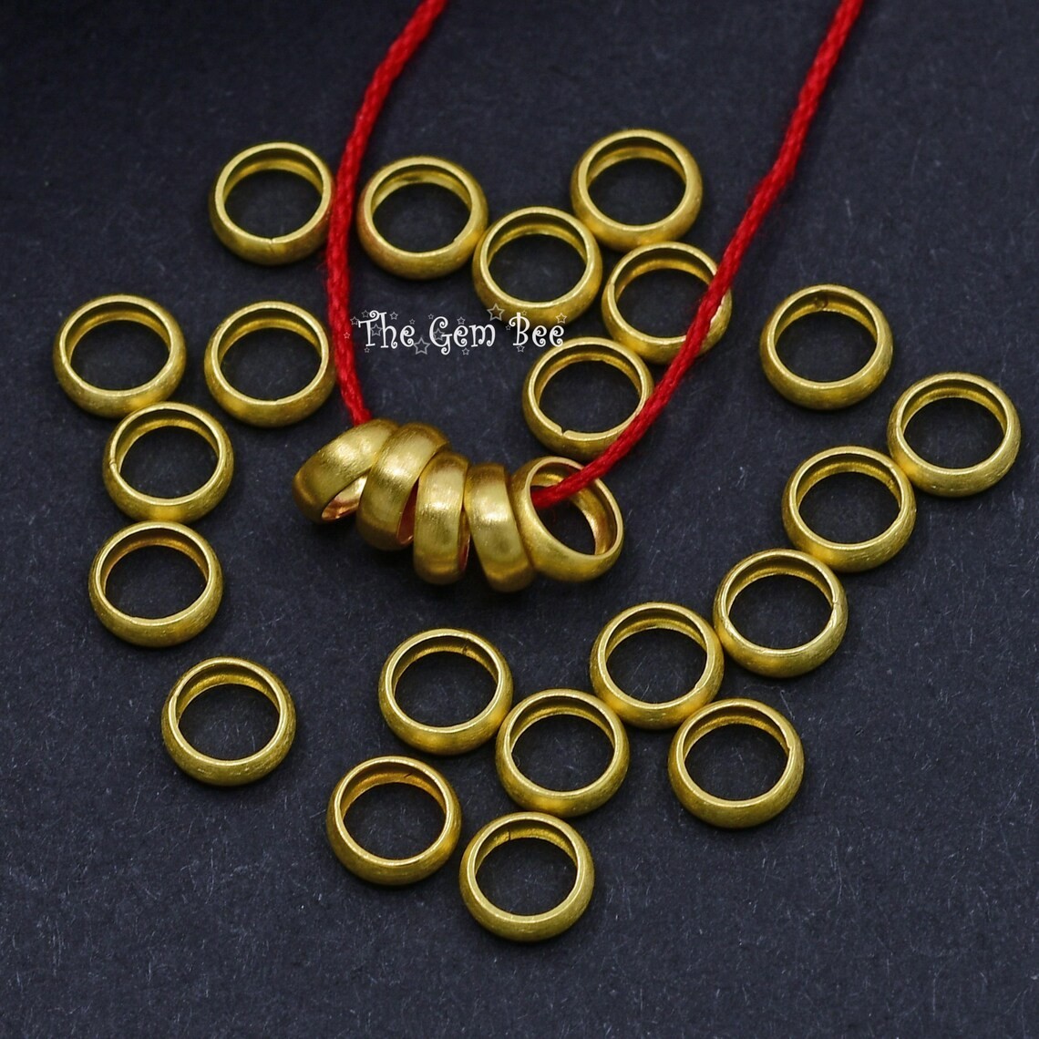6mm or 5.2mm 18k Yellow Gold Matte Loop Spacer Ring Bead 4.5mm 3.5mm holes