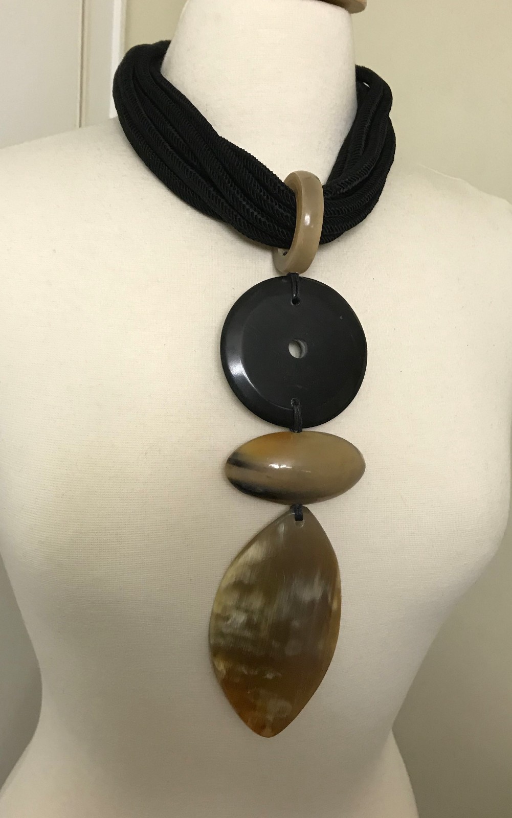 Fabulous Designer Silk Strand & Buffalo Horn Statement Designer Necklace