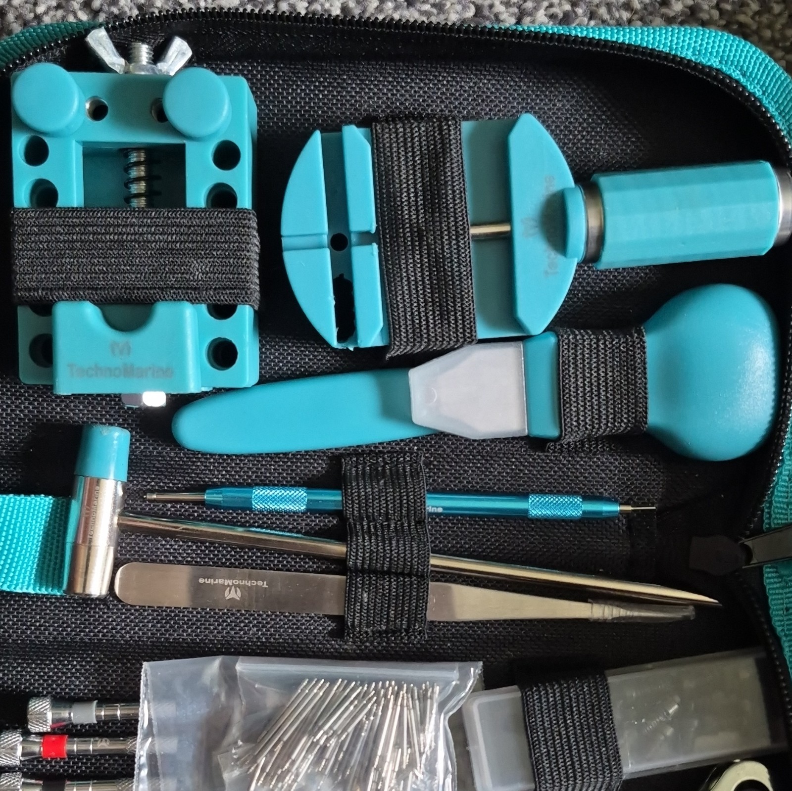 TechnoMarine Watch Travel Tool Kit Repair Kit w/ Blue Zip Case