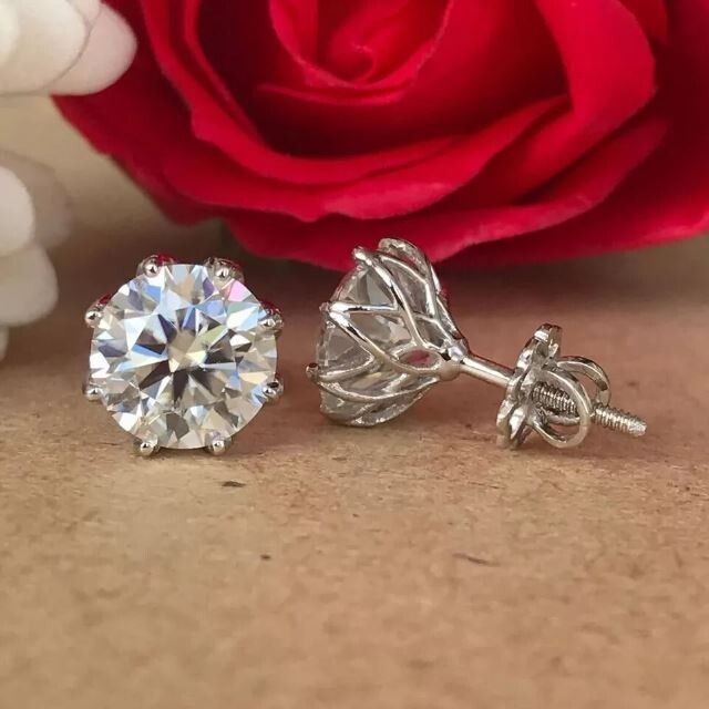 4.00Ct Round Cut Lab Created Solitaire Diamond Stud Earrings 14k White Gold Over