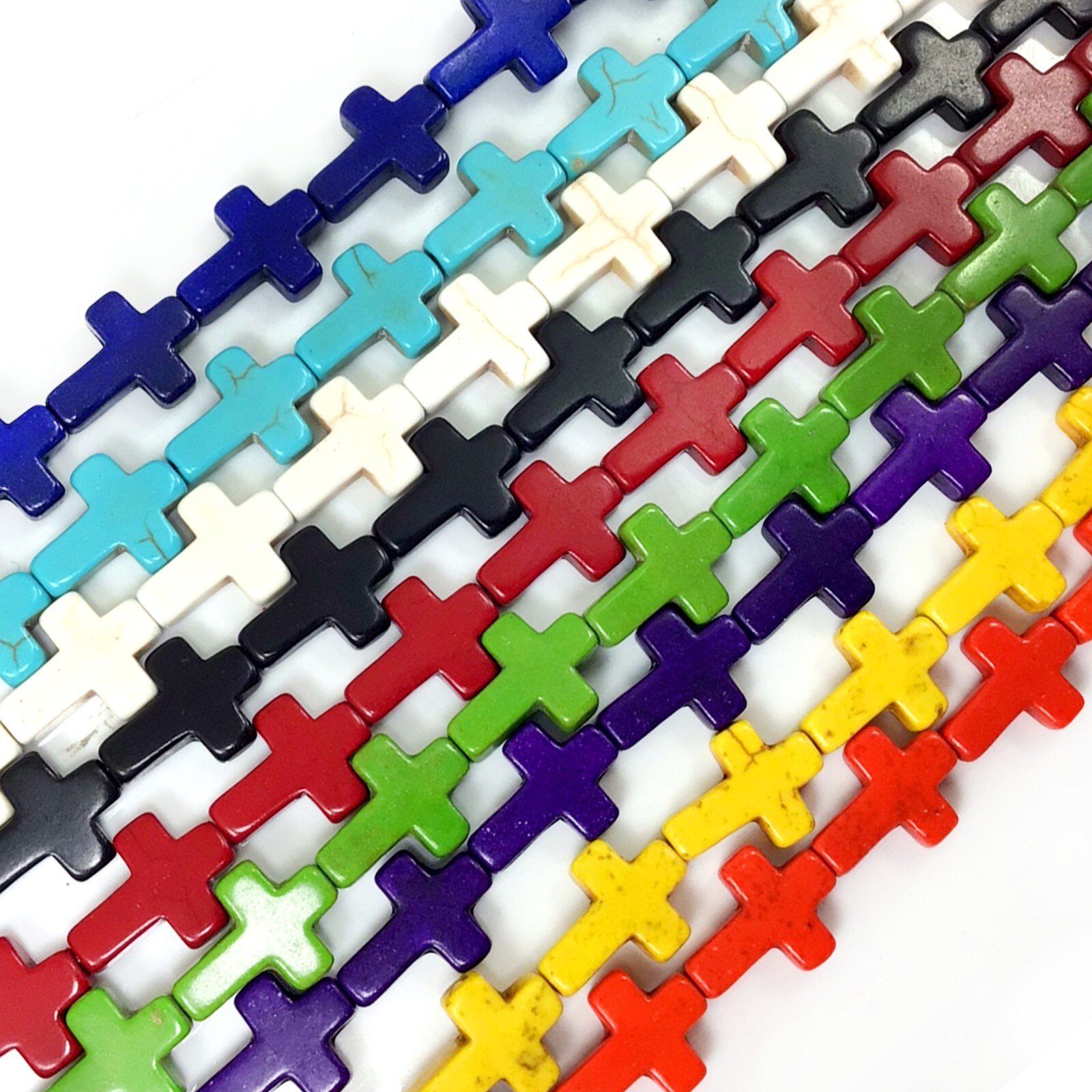 Cross Beads 10color Blue Turquoise Howlite 15″ strand Yellow Black Orange Orange