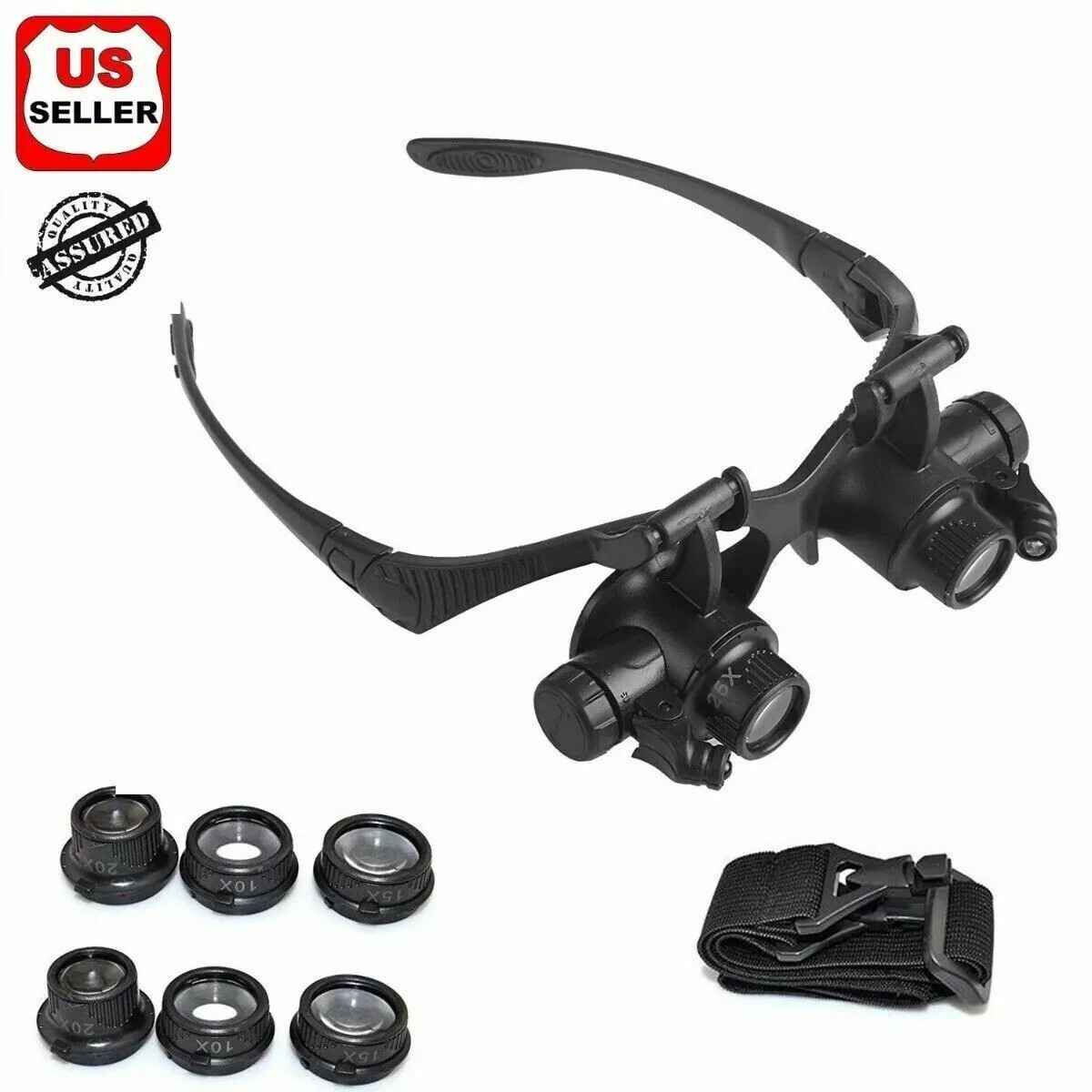 Double Eye Jewelry Watch Repair Magnifier Loupe Glasses With LED Light 8 Lens US