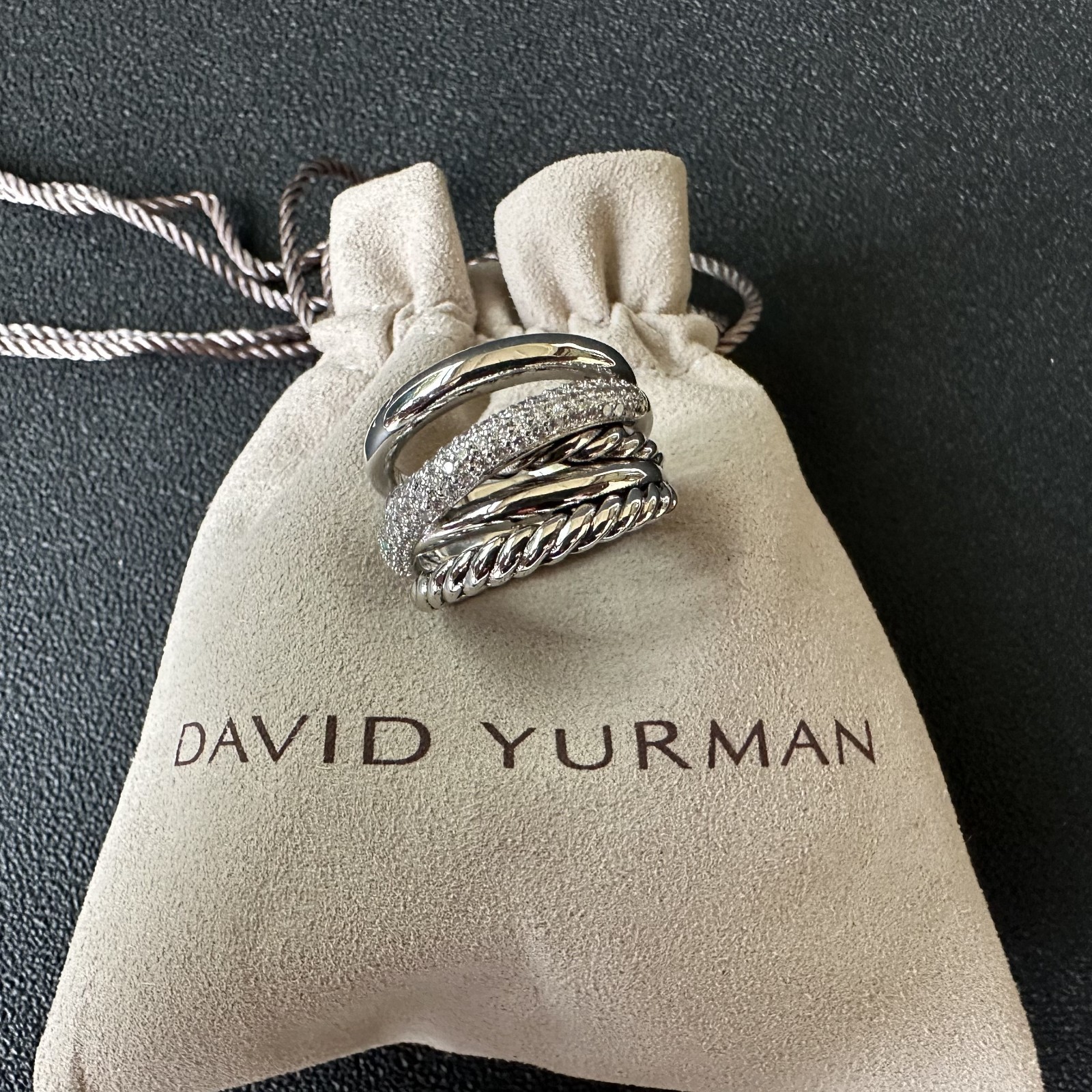 David Yurman Crossover Ring 925 Sterling Silver with Diamonds Size 7