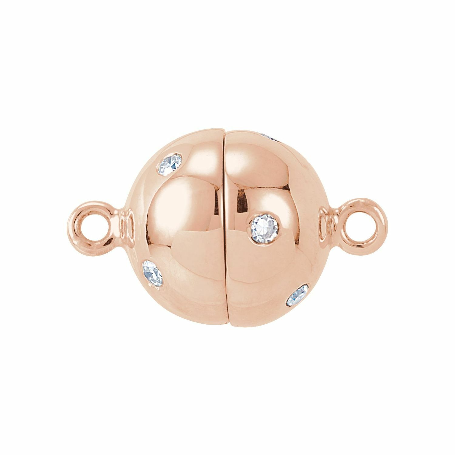14K Rose White or Yellow Gold Natural Diamond Accented 8mm Round Magnetic Clasp