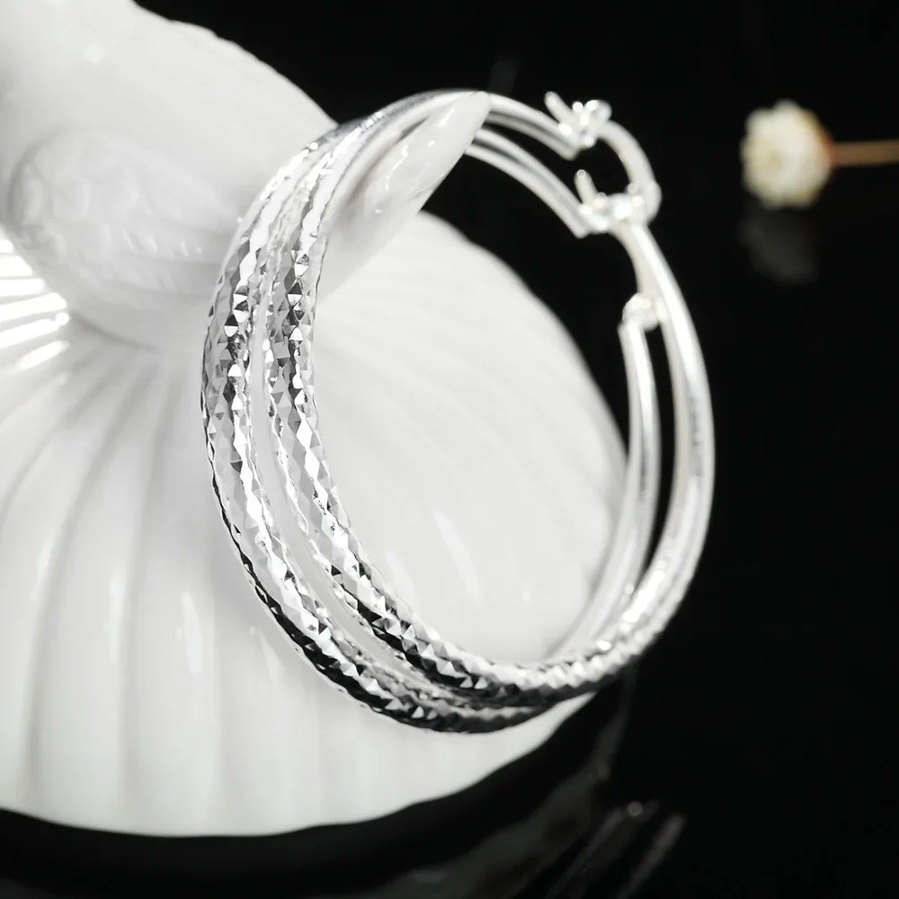 Charms fine 925 Sterling Silver 5CM circle hoop Earrings for Women fashion Prett