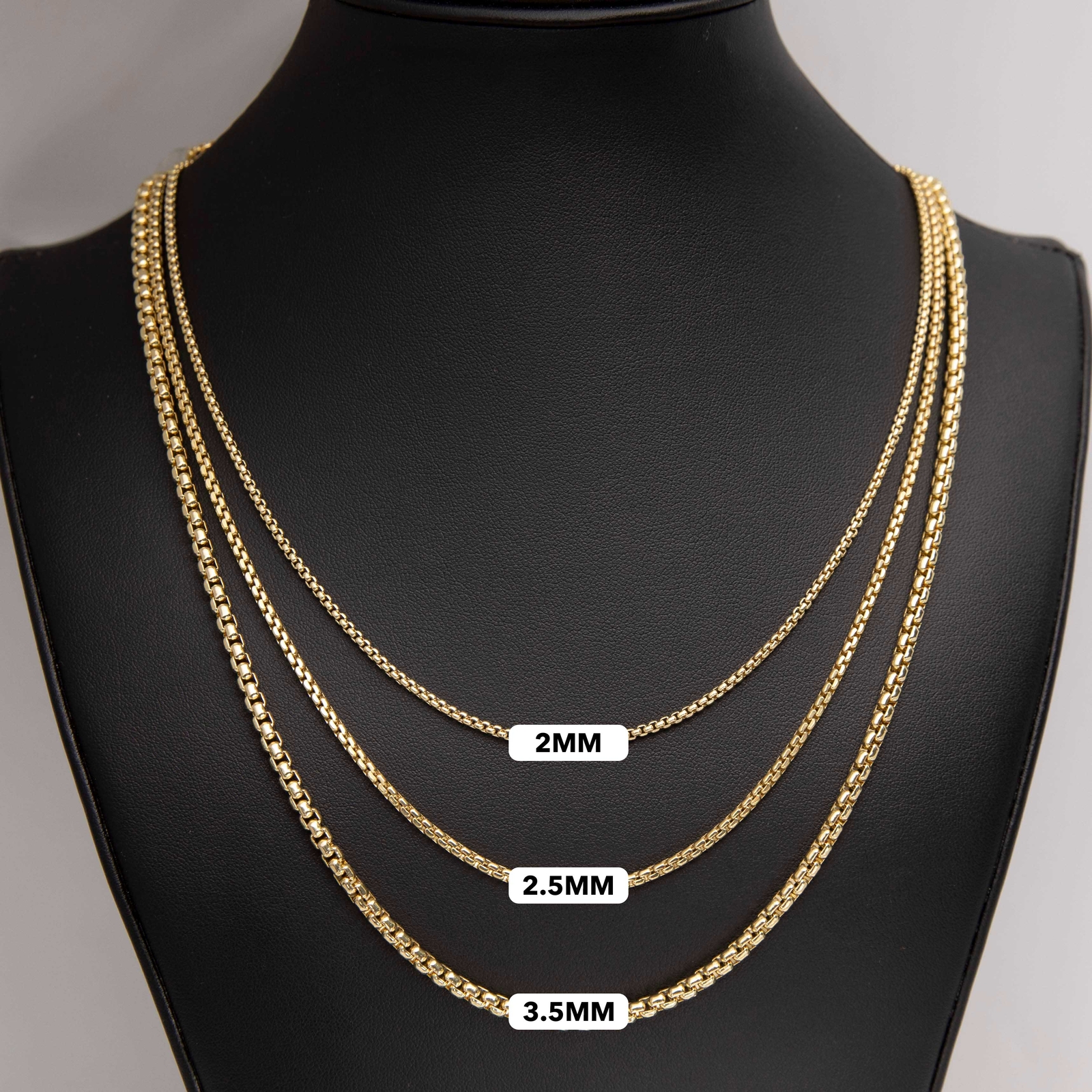 Round Box Link Chain Necklace Real 14K Yellow Gold All Sizes