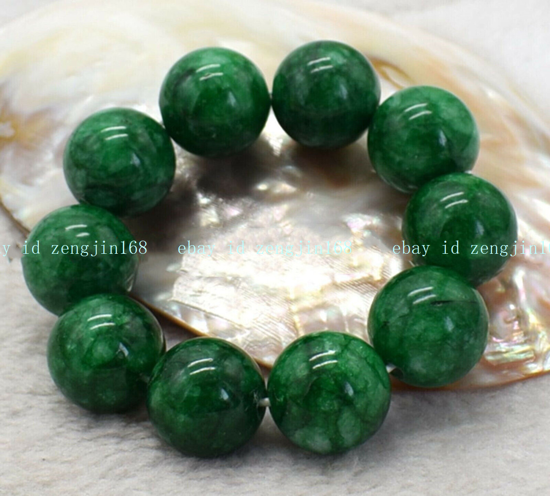 Huge 20mm Natural Green Jade Jasper Round Gemstone Beads Elastic Bracelet 7.5”