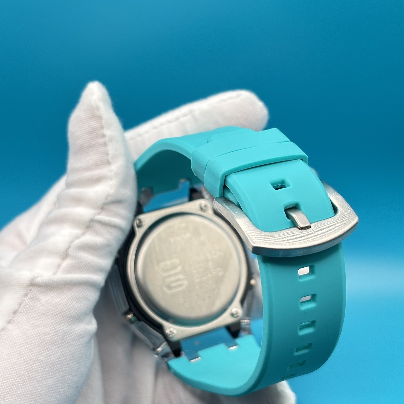 Custom GA-2100 Octagonal Watch Clear Case Sky Blue Dial Casio G-SHOCK Pool Blue