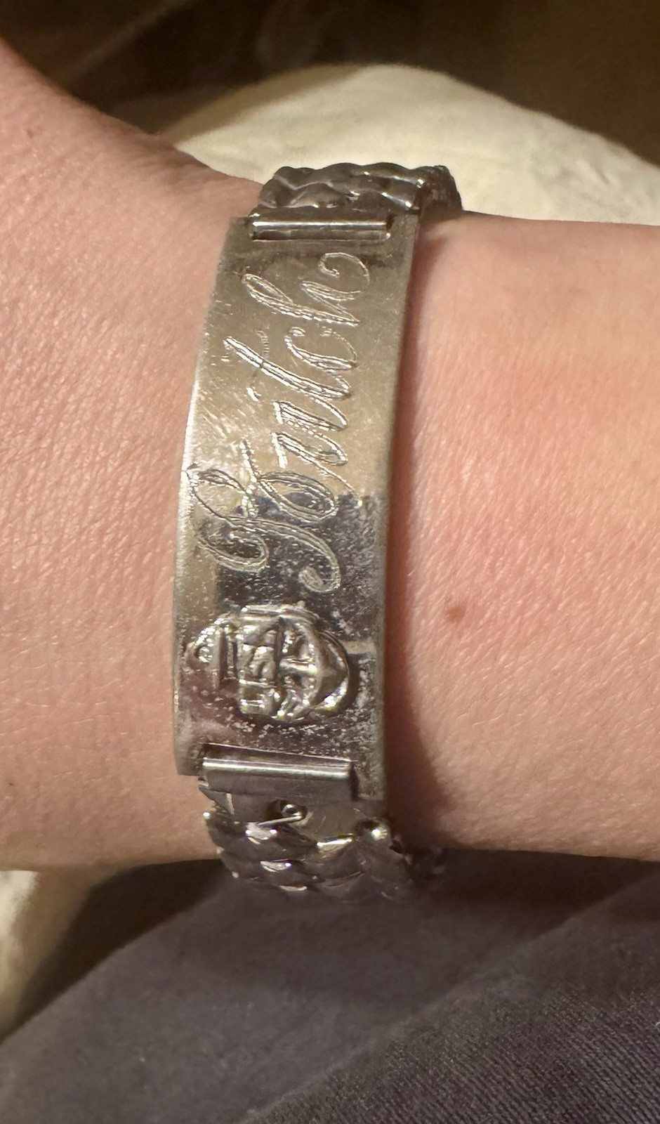 Vintage USN US Navy Silver Expansion ID Identification Bracelet 1956