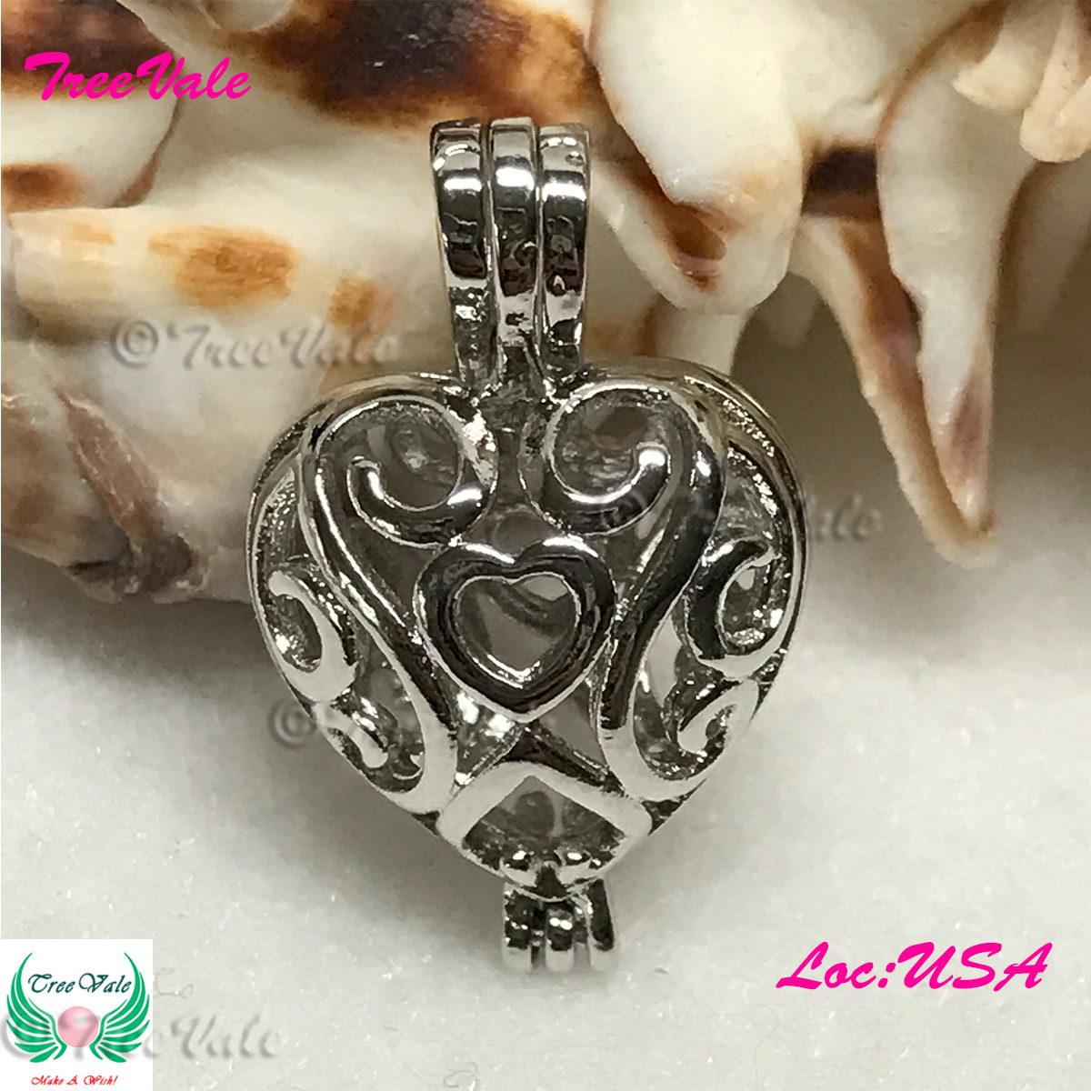 Angel Heart – Silver Plated – Locket Pearl Cage Pendant – Hold 6mm – 8mm Pearl