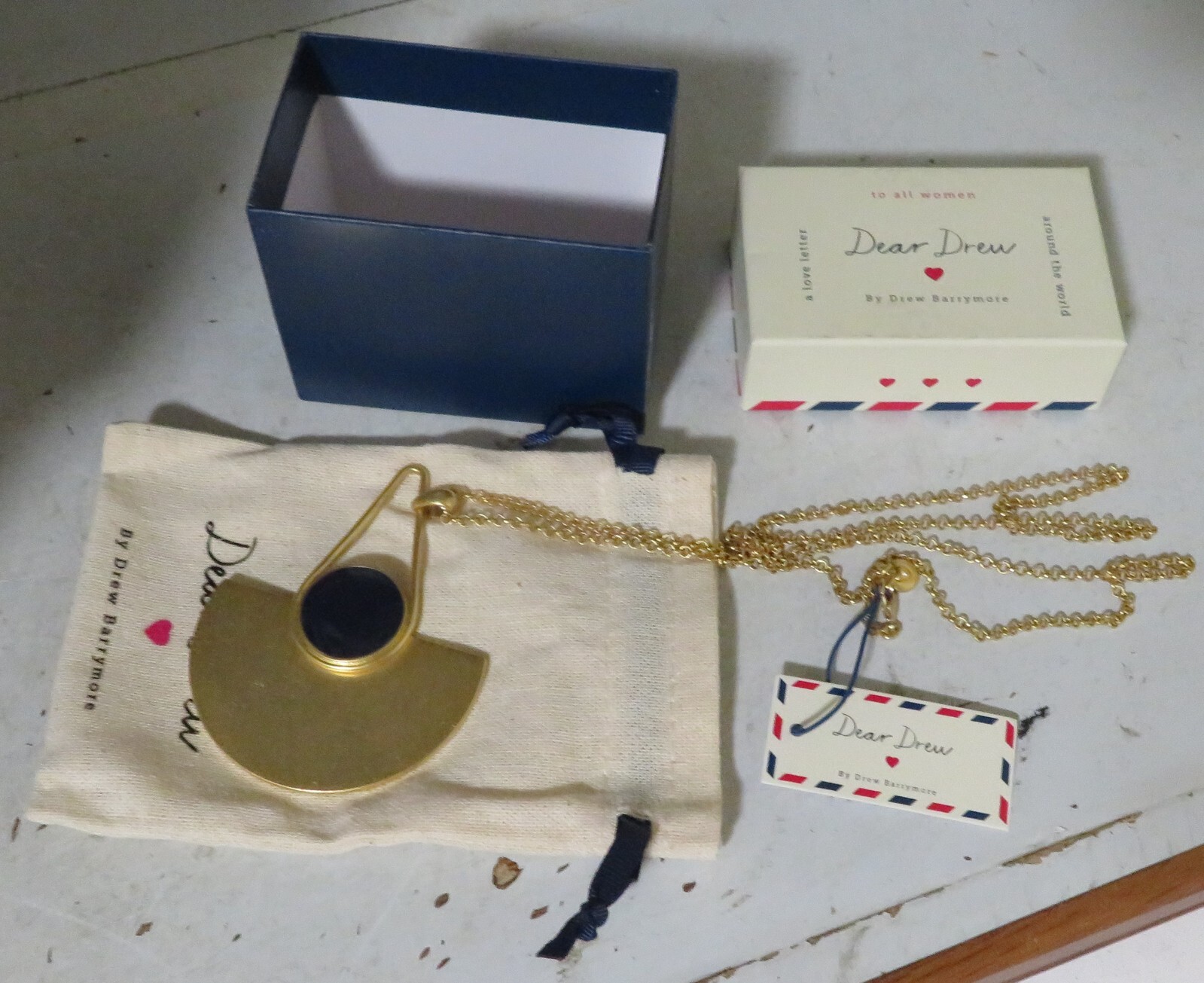 Dear Drew by Barrymore Soho Fan Blue Pendant Necklace 32″ Stay In Love w Unknown