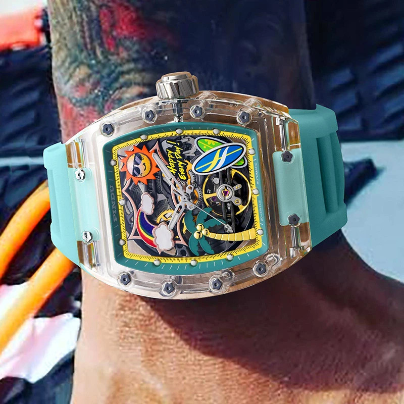 Unique Dial Men’s Mechanical Watch Summer Beach Glow Waterproof Silicone