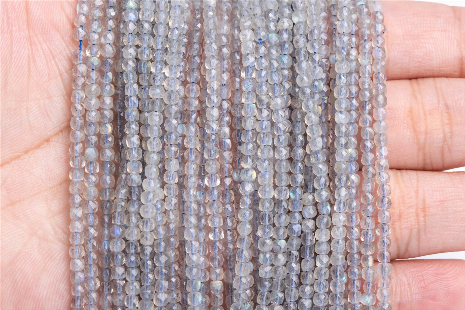 2x2MM Transparent Labradorite Faceted Cube Grade AAA Genuine Natural Beads 15″