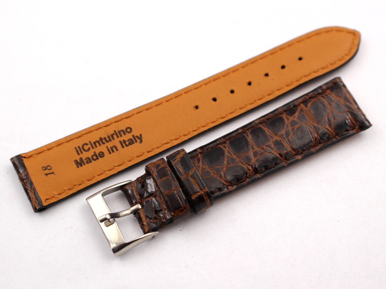 Genuine Crocodile Leather Strap Shiny Brown 18/16mm Steel Buckle New Top