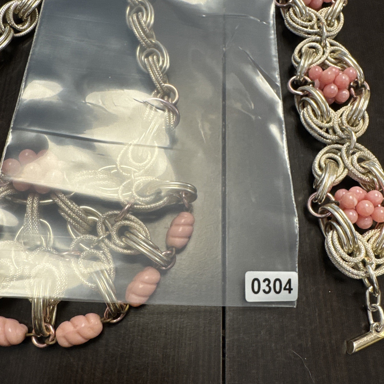 Vintage Silver Pink Beads Necklace, & Bracelet Lightweight Metal