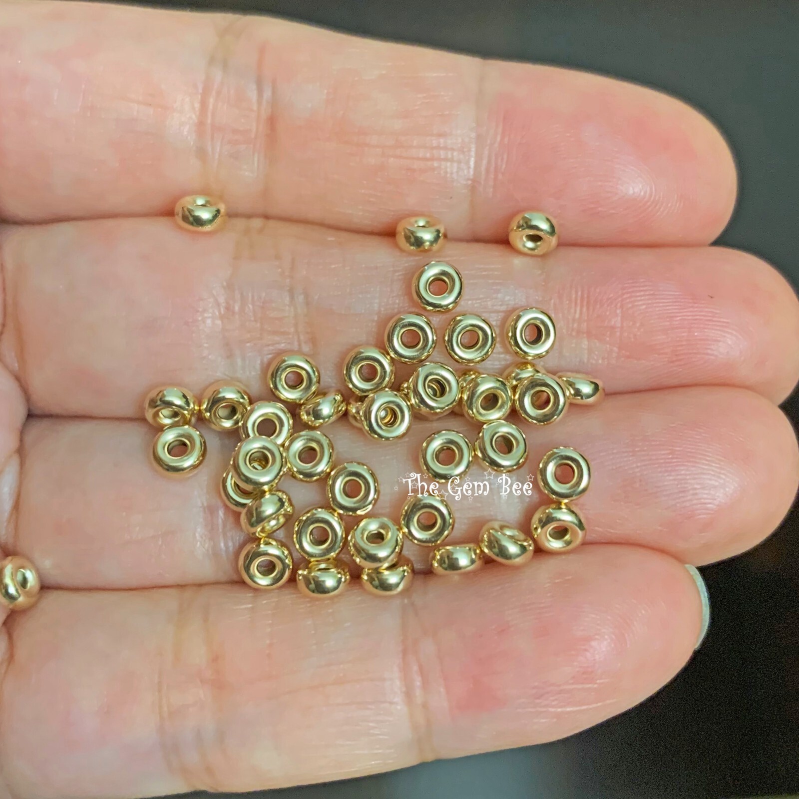 4.2mm 14k Solid Gold Smooth Donut Rondelle Bead Spacer (10)