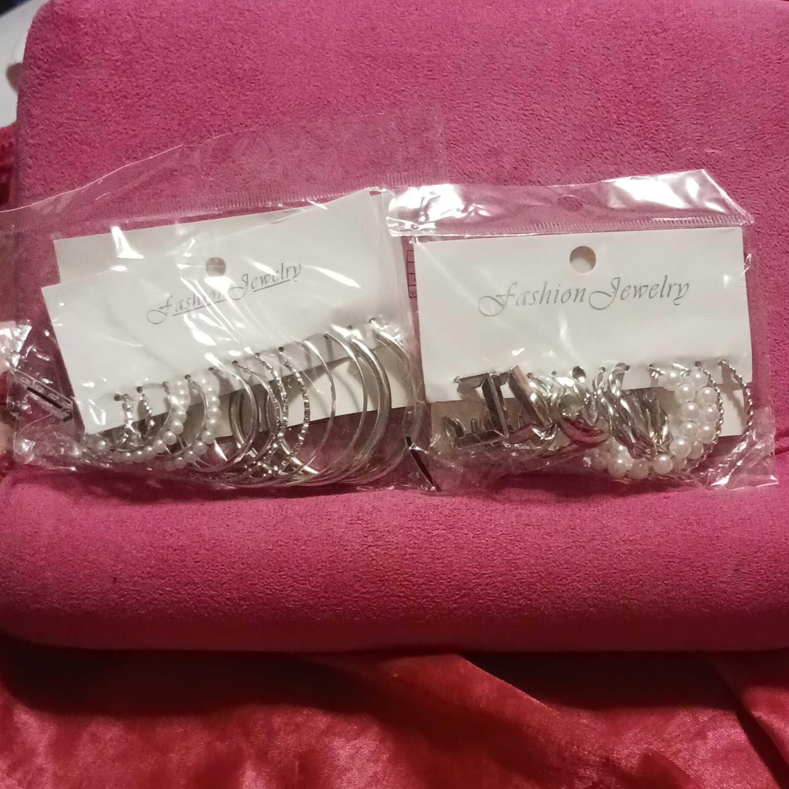 Fashion Jewelry Silver Tone Hoop Earrings Lot w/ White Round Pearl Beads