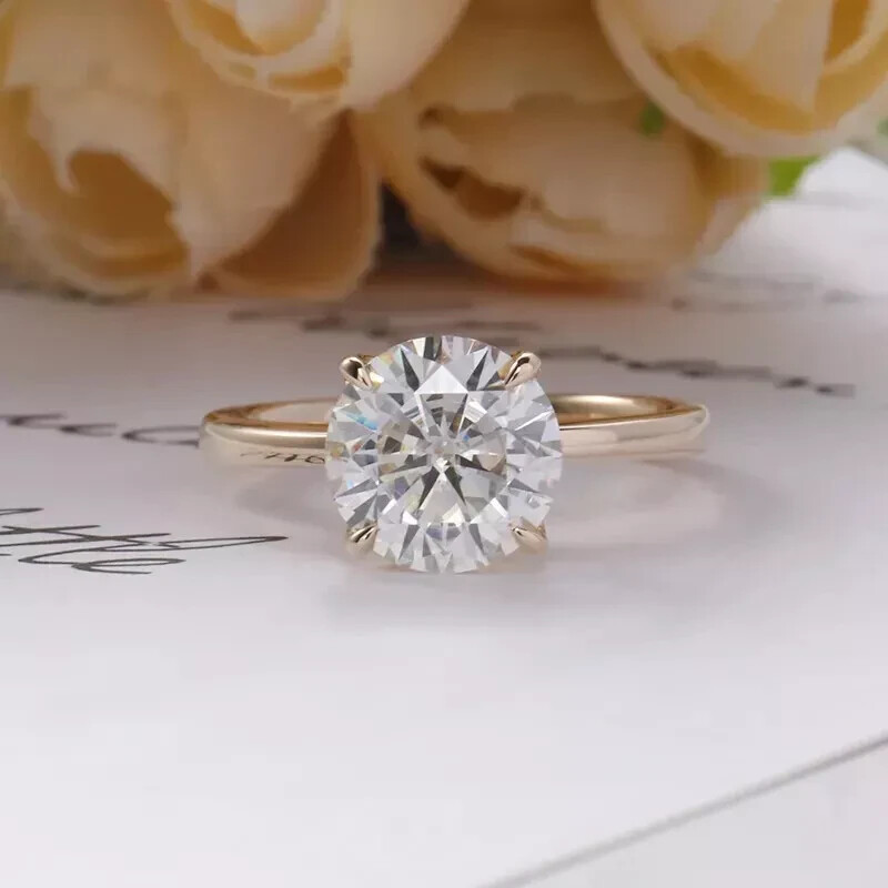 3CT Round-Cut VVS1 Moissanite Solitaire Engagement Ring 14K Yellow Gold Plated