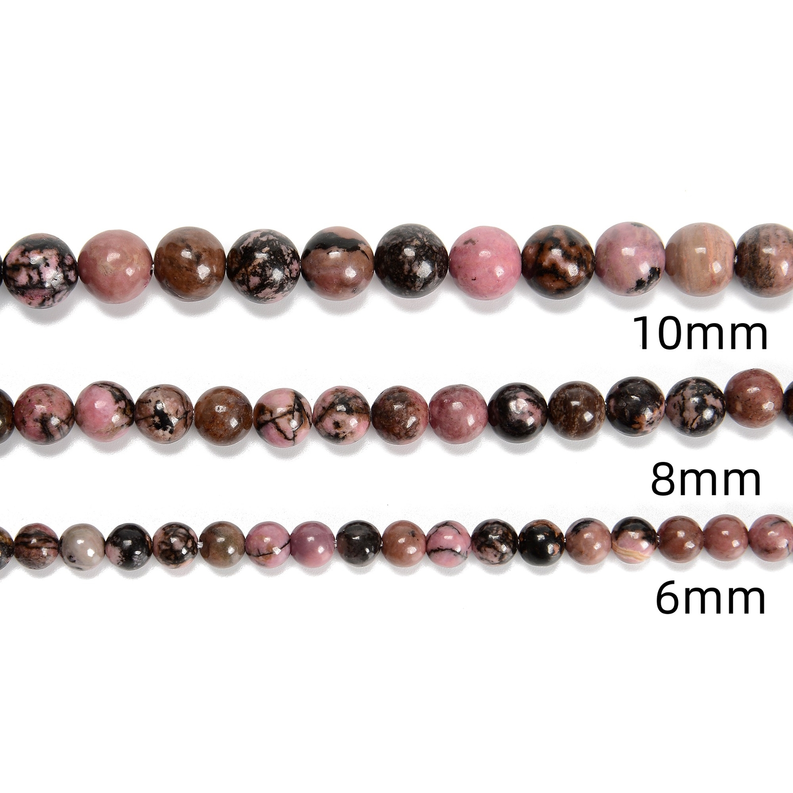 Rhodonite Smooth Round Beads 4mm 6mm 8mm 10mm 12mm 15.5″ Strand