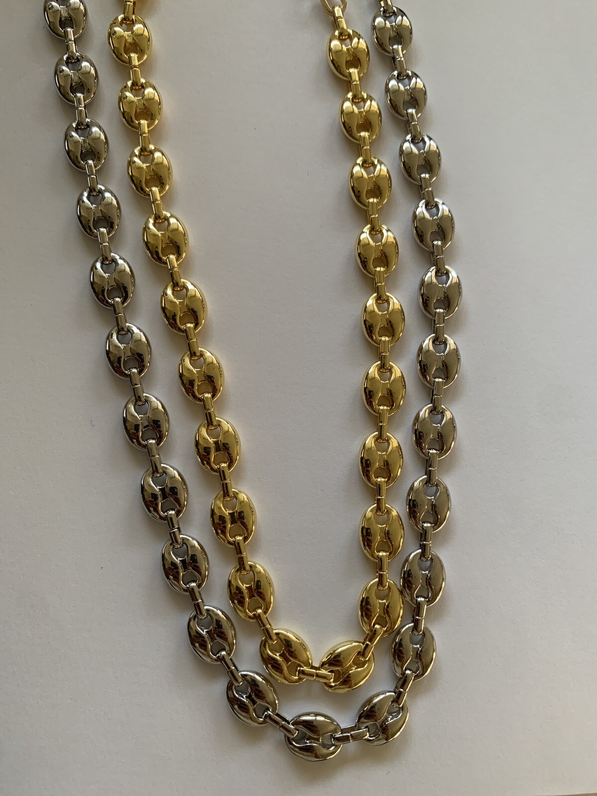 14k White gold Plated Puffy Puffed Anchor Mariner Link Chain Necklace 1cm thick