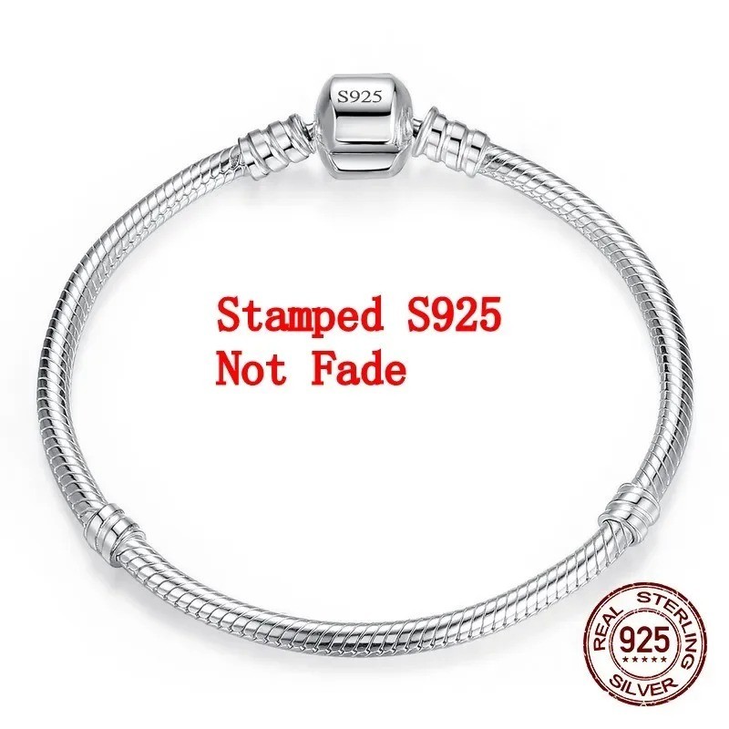 925 Sterling Silver Charm Bracelet Snake Chain Smooth Soft Women Gift