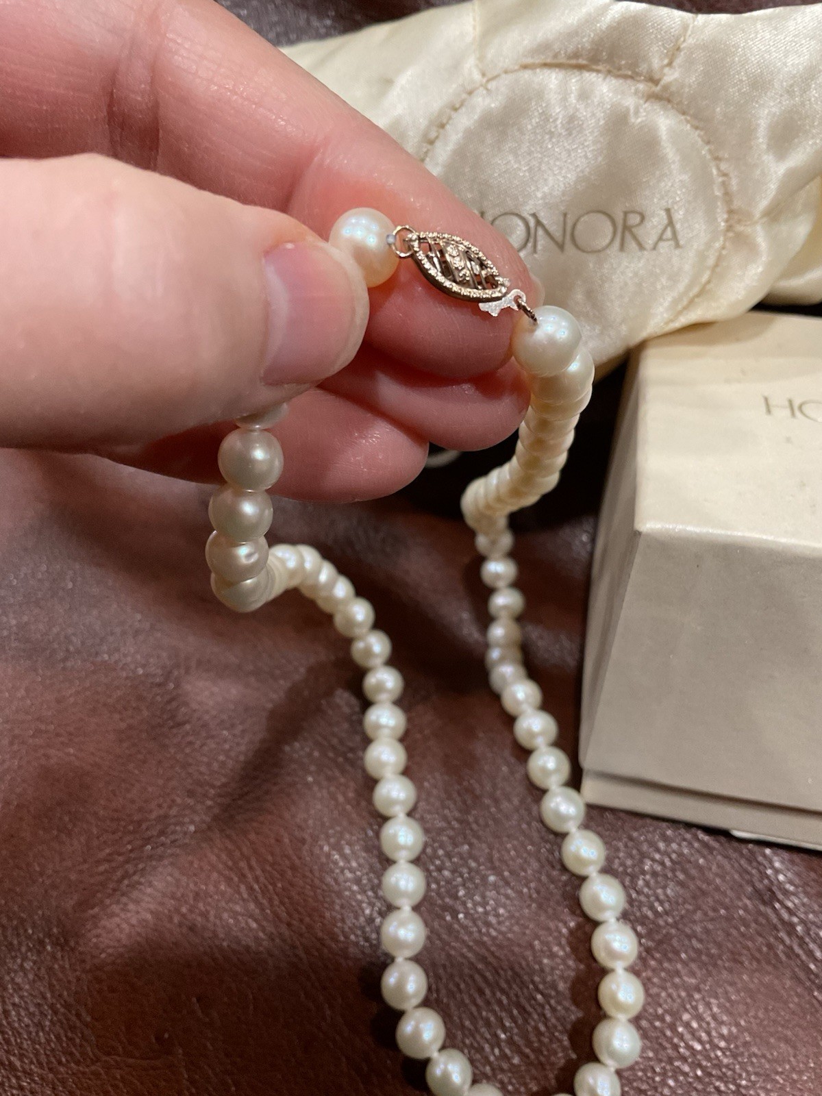 New 10k Solid Gold HONORA Genuine 18″ Strand of 7-7.5mm Cultured Pearl Necklace